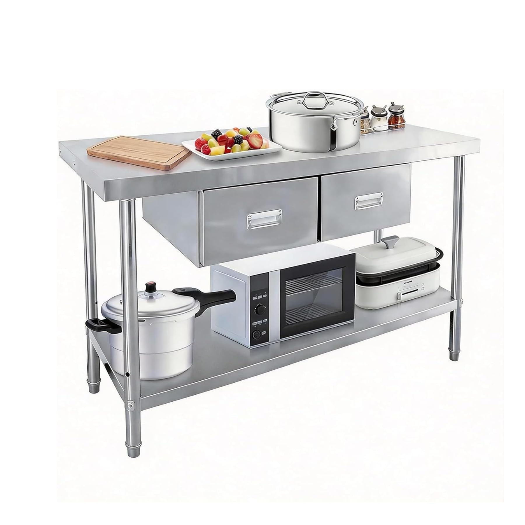 Stainless Steel Table with Drawers, 48" X 24" Heavy Duty Commercial Work & Prep Table with Adjustable Undershelf, Work Tables Workbench for Home