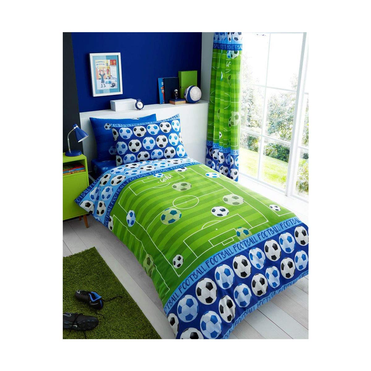 Fairwayuk Rotary Goal Blue Kids Duvet Cover With Pillowcase Quilt Bedding Set, Reversible (, Single Size)