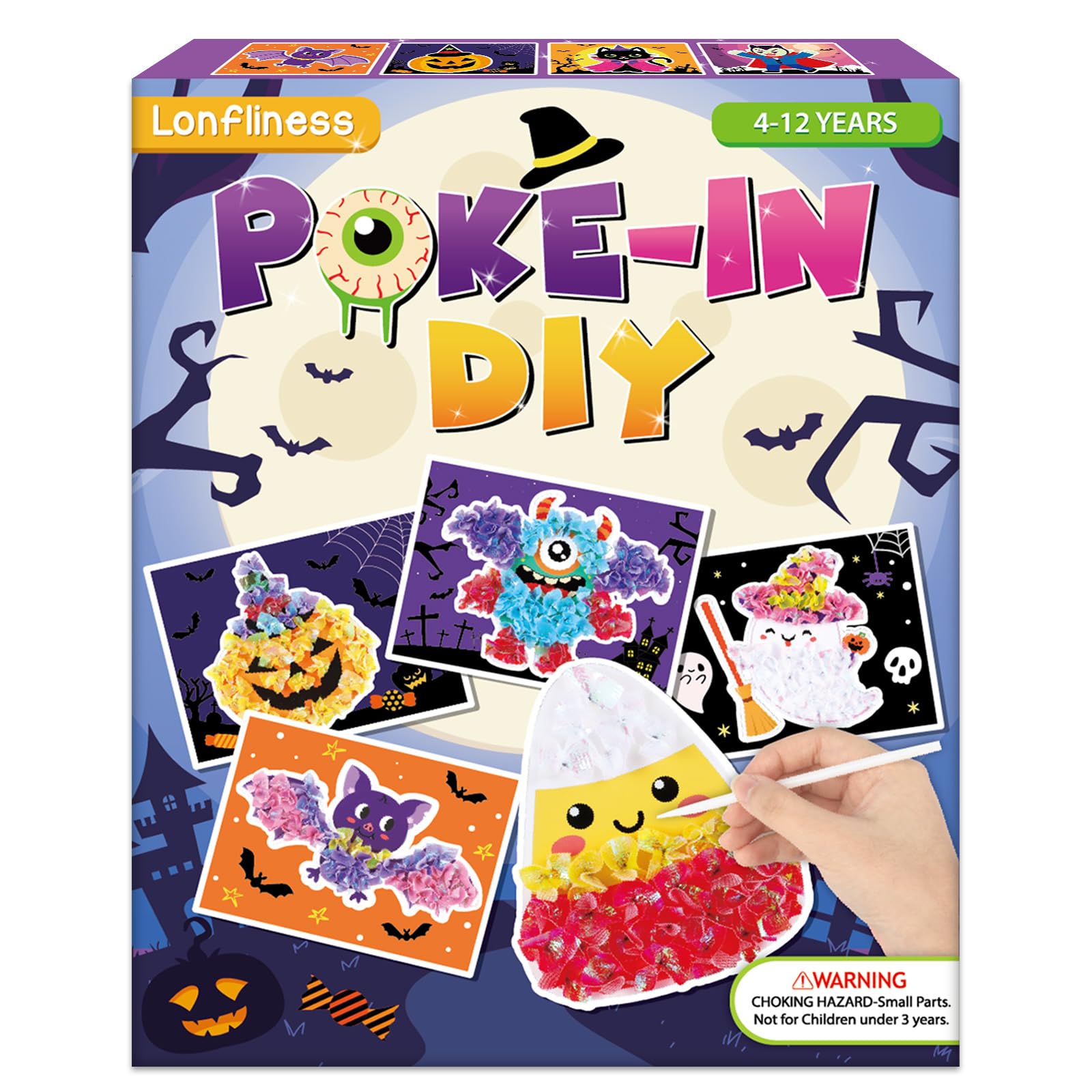 Lonfliness 8 Pcs Halloween Poke in Craft Kits for Kids Mess Free DIY Art