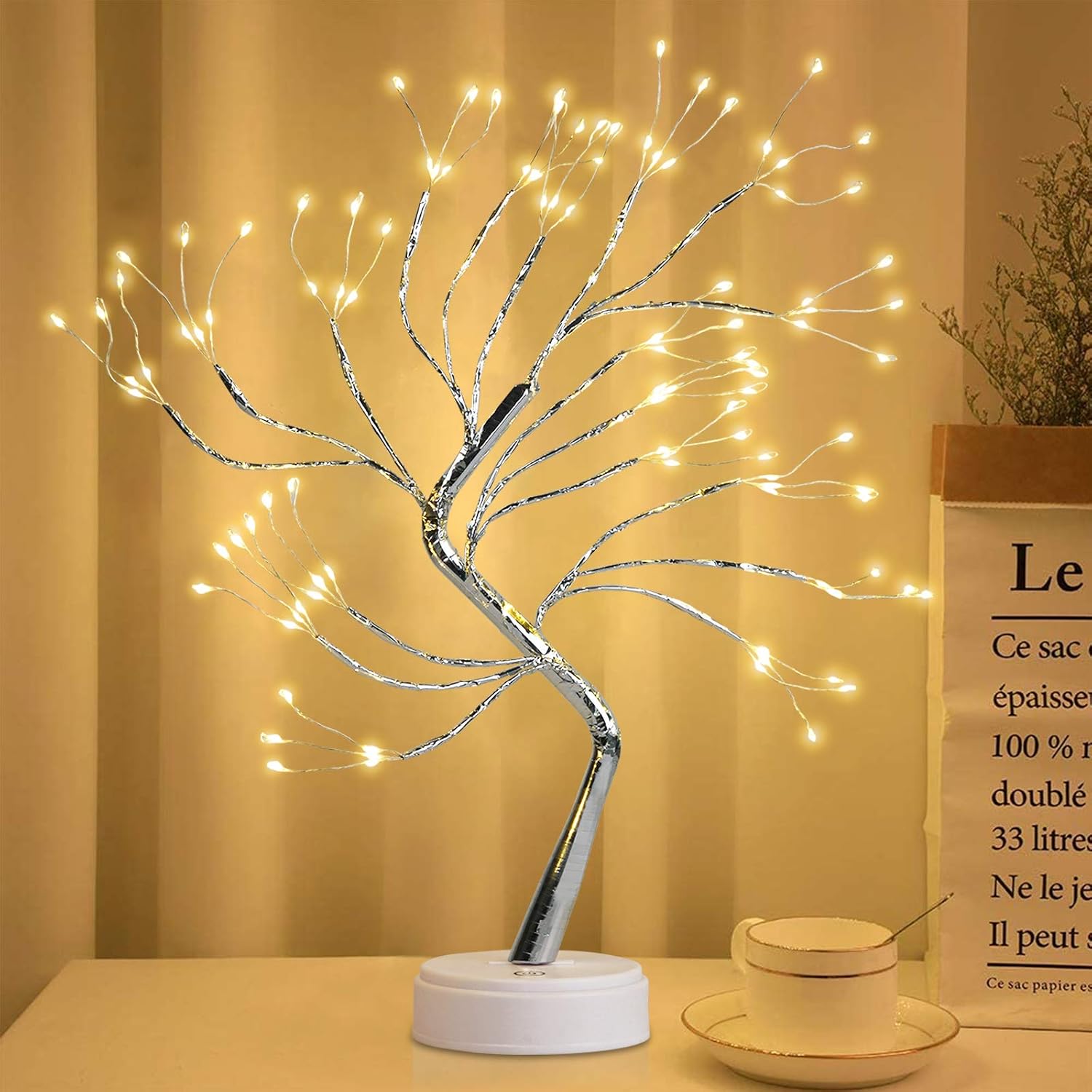 Light Spirit Tree Light Tree Lamp Artificial Bonsai Tree Lights with 108 LED Lights, Battery, USB, Smart Touch, for Party Home Decoration, Gift for Wedding, Christmas, Warm White