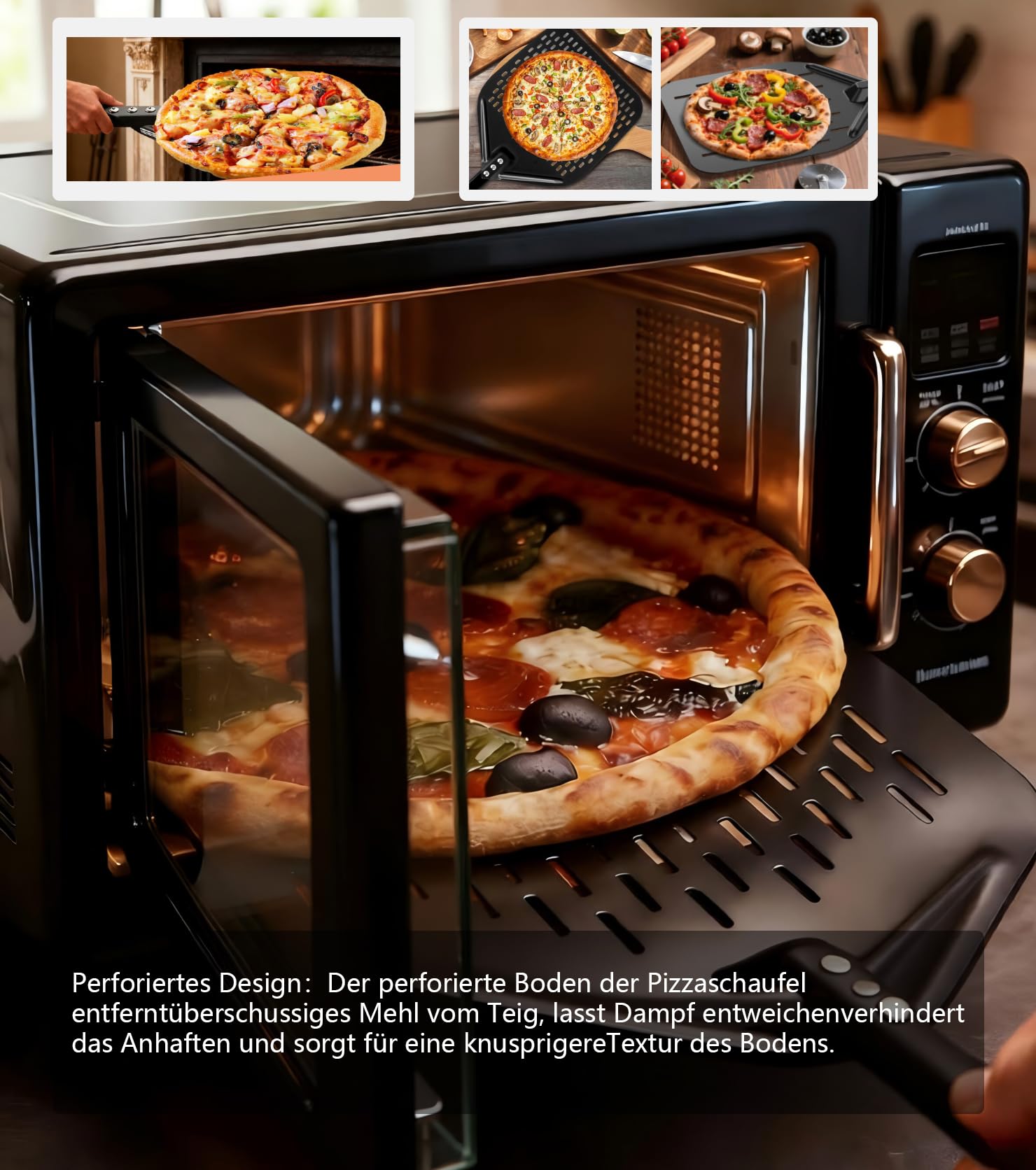 Ensemble de pelle à pizza perforées, pelle à pizza en aluminium anodisé avec poignées confortables et amovibles, comprenant 7 et 12in pelle a pizza pour retourner et transporter les pizzas.