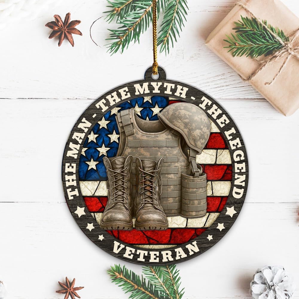 Veteran Christmas Ornament, Army Ornaments - Gift for Veteran Lovers - 2 Layer Wood & Acrylic Ornament - Ideal Christmas Tree Decor 2025 for Army, Military - Unique Gifts for Men, Women - Image 6