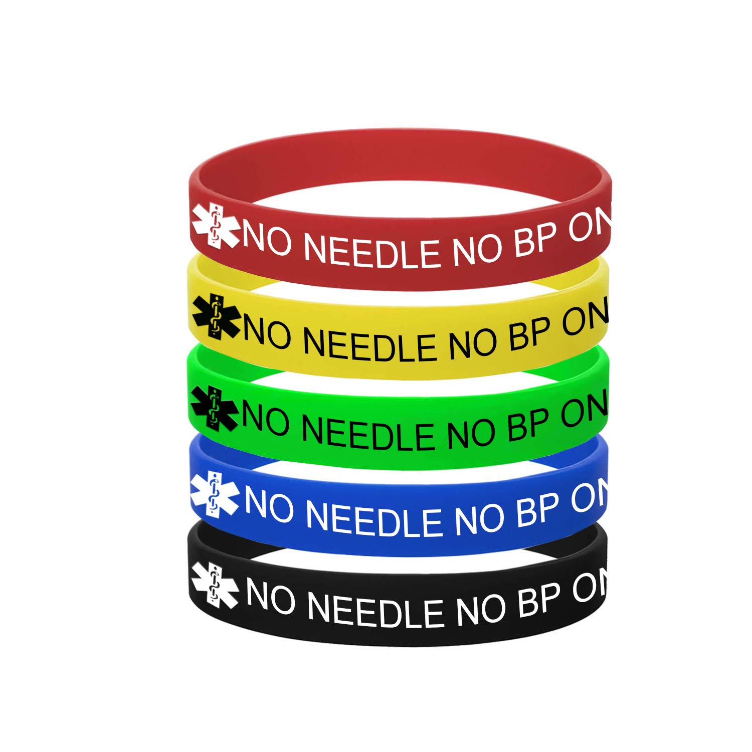 5 Color Pack-Personalized Engraved Medical Alert ID Jewelry Food Drug Allergy Bracelets,100% Silicone Rubber ID Survivor Bracelet Band,Emergency Contact Bracelet,Diabetes Bracelet,5.5"-7.9"