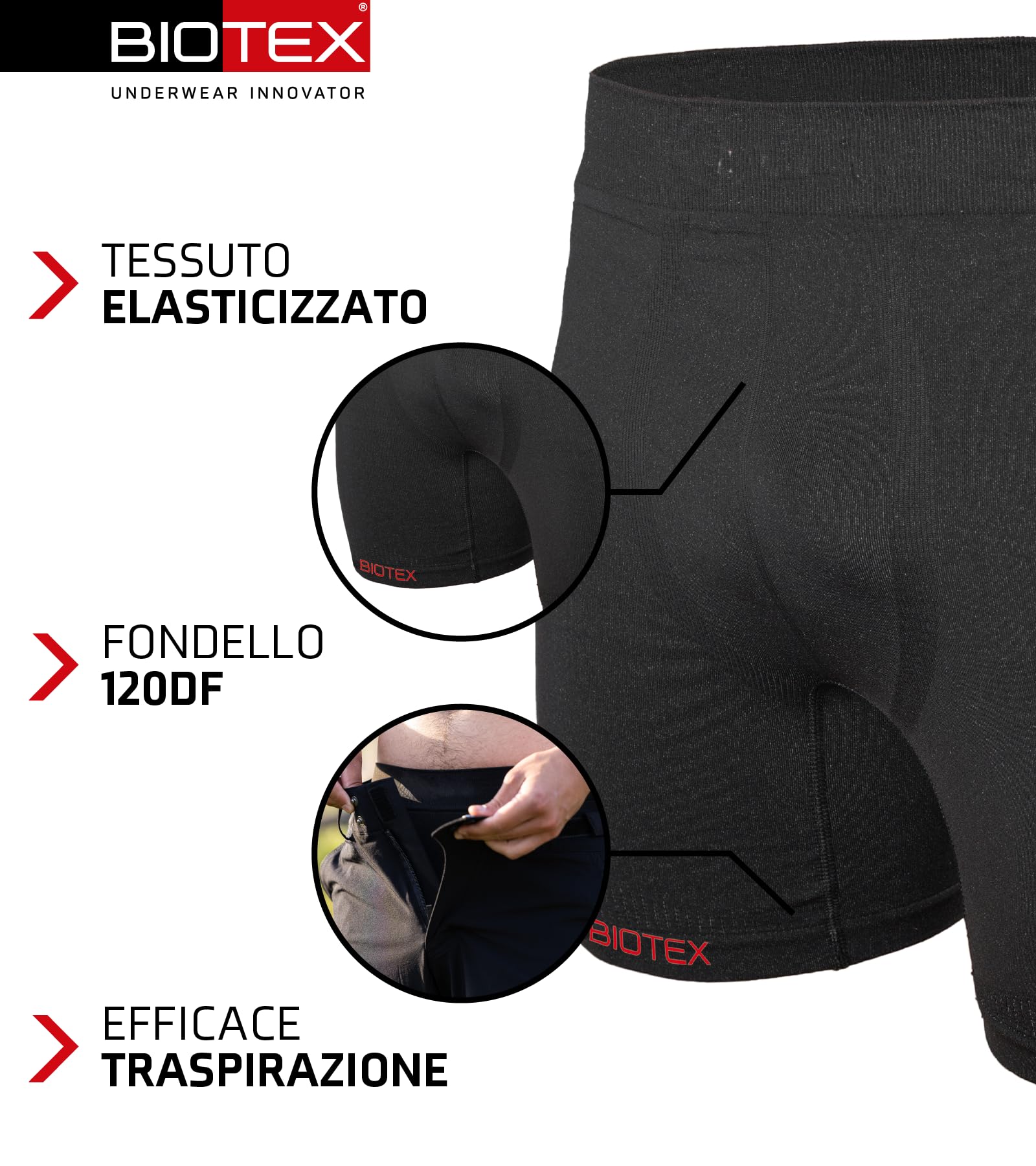 BIOTEX Boxer Seamless con Fondello Imbottito da Uomo per Ciclismo e Mountain Bike, Intimo Tecnico Sportivo