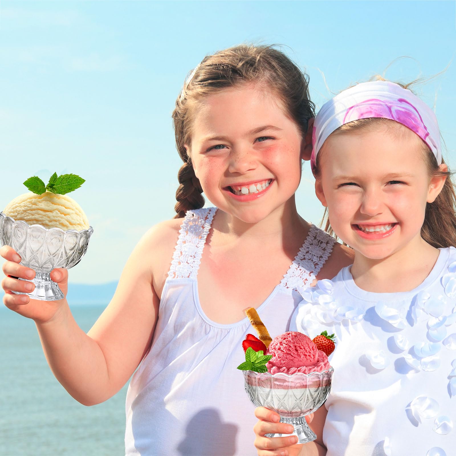 Nuenen Set di 12 ciotole per gelato in vetro trasparente da 144,6 g per dessert con piedini, bicchieri per semifreddo piccoli piatti per macedonia, frappè, snack, cocktail, condimenti party