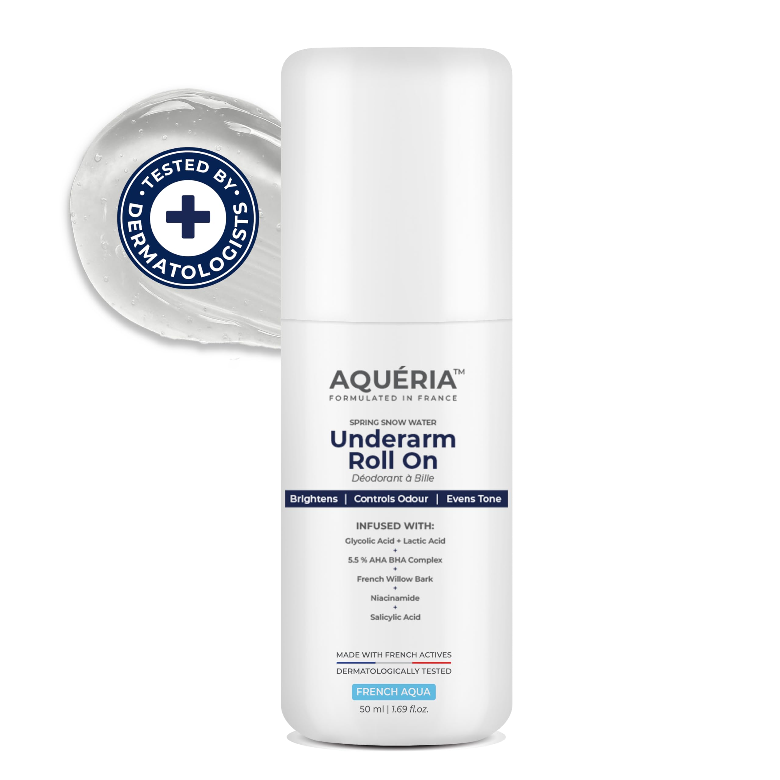 Brightening Underarm Roll On | 5.5% AHA BHA | Niacinamide & Lactic Acid | Hyaluronic Acid | Odour Control, Evens Tone | Alcohol Free, Aluminium Free | Aqua Fragrance | 50ml