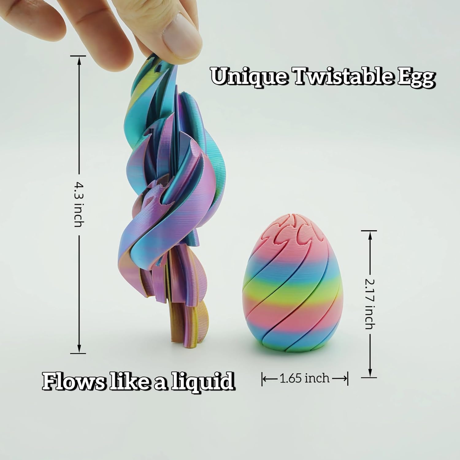 3D Printed Twisty Fidget Egg Funny Mini Egg Figurines Desk Decor, White Elephant Exchanges, Office Stress Anxiety Relief, Graduation Gifts Mother's Day(Rainbow & Multi-Colored Gradient)