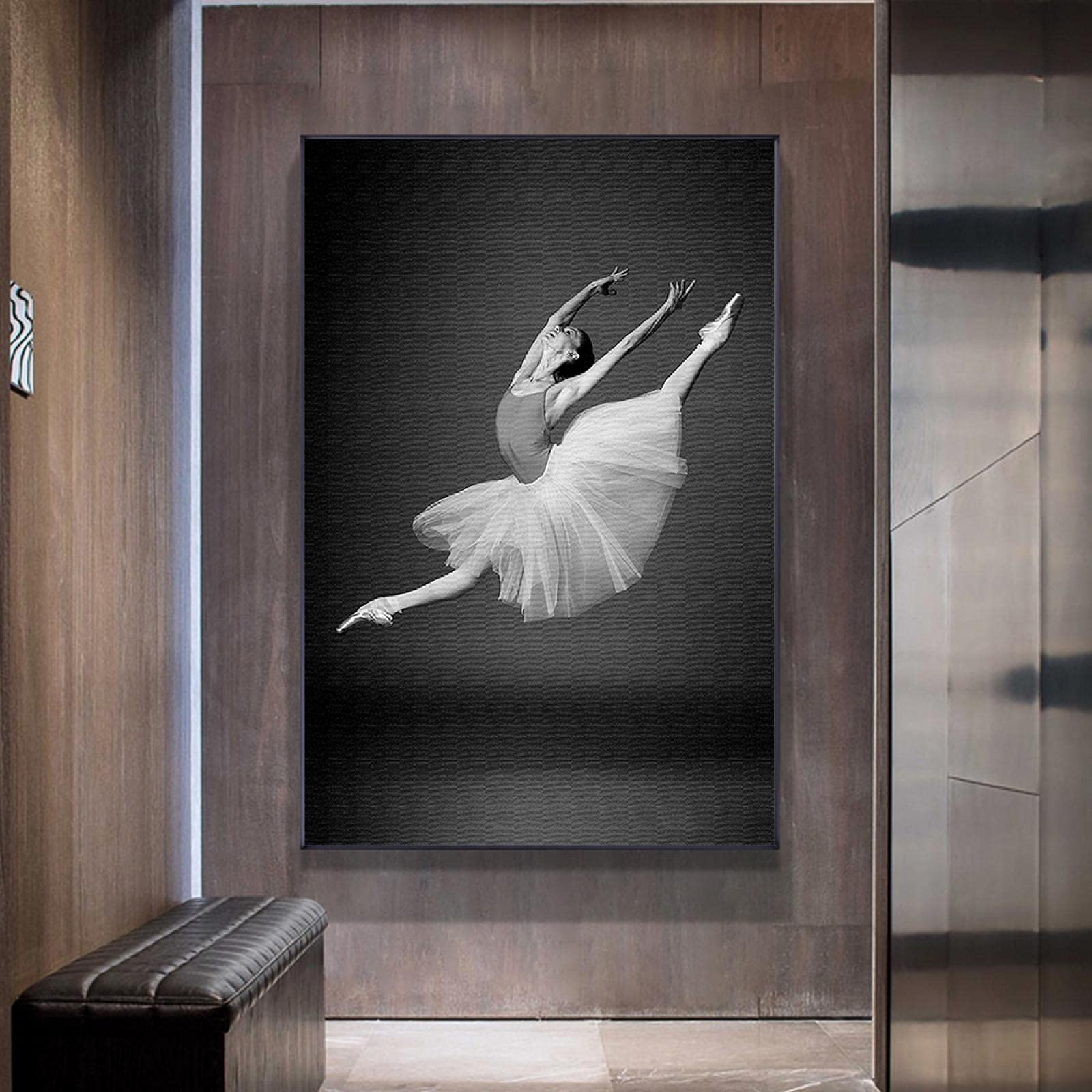 KEBIA Arte Ballet Mujer Figura Pósteres de pared Impresiones Pintura en blanco y negro sobre lienzo Bailarina Obras de arte modernas para sala de estar Decoración del hogar 80x110 Sin marco