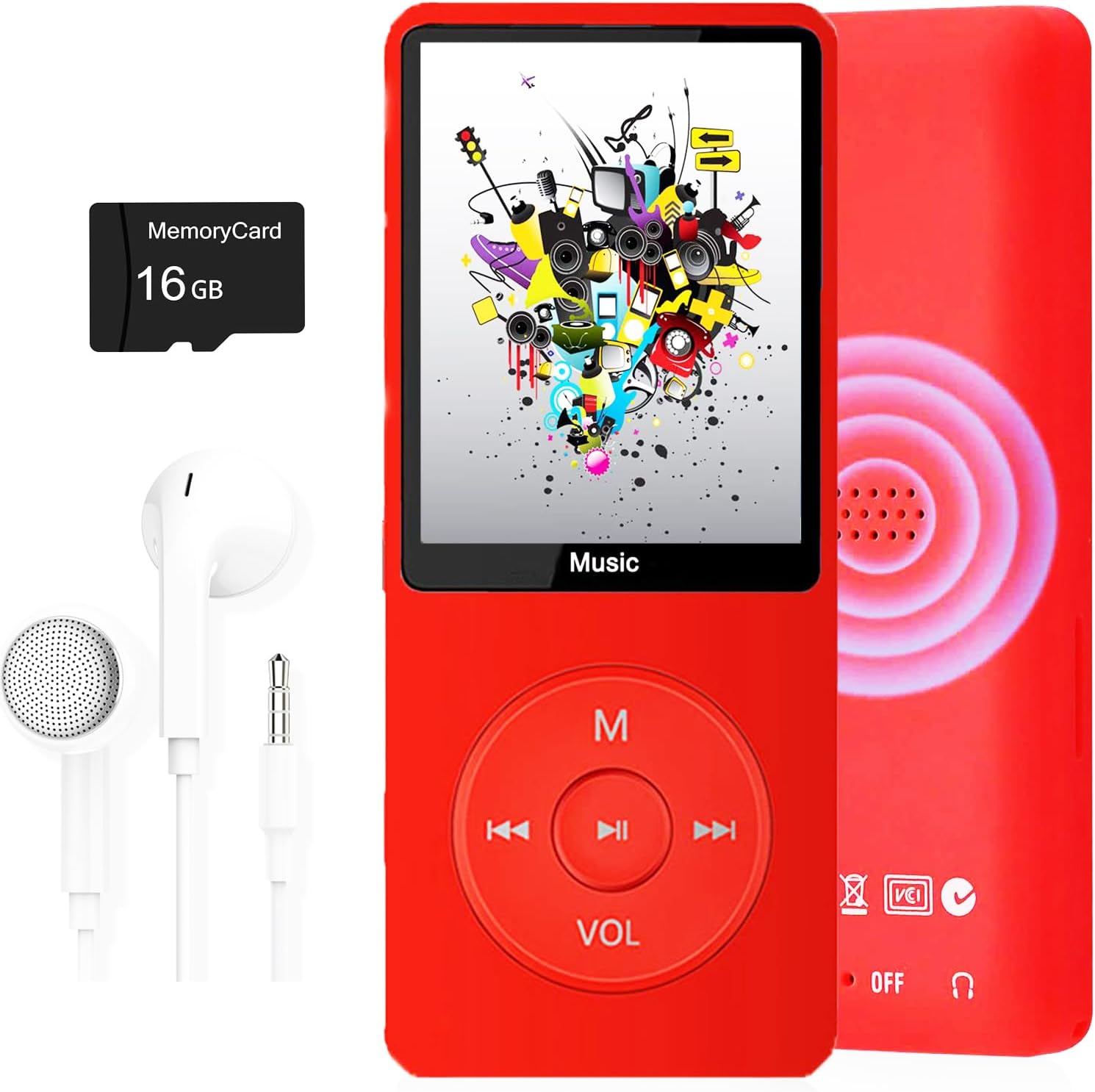 MP3 Player, Music Player with 16GB Micro SD Card, Build-in Speaker/Photo/Video Play/FM Radio/Voice Recorder/E-Book Reader, Supports up to 128GB