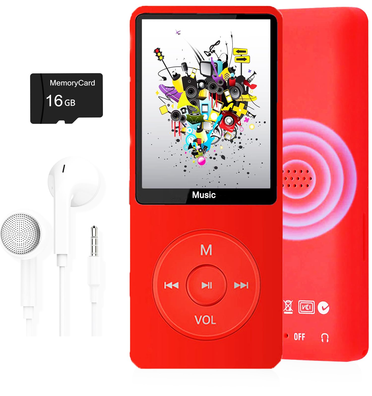 MP3 Player, Music Player with 16GB Micro SD Card, Build-in Speaker/Photo/Video Play/FM Radio/Voice Recorder/E-Book Reader, Supports up to 128GB