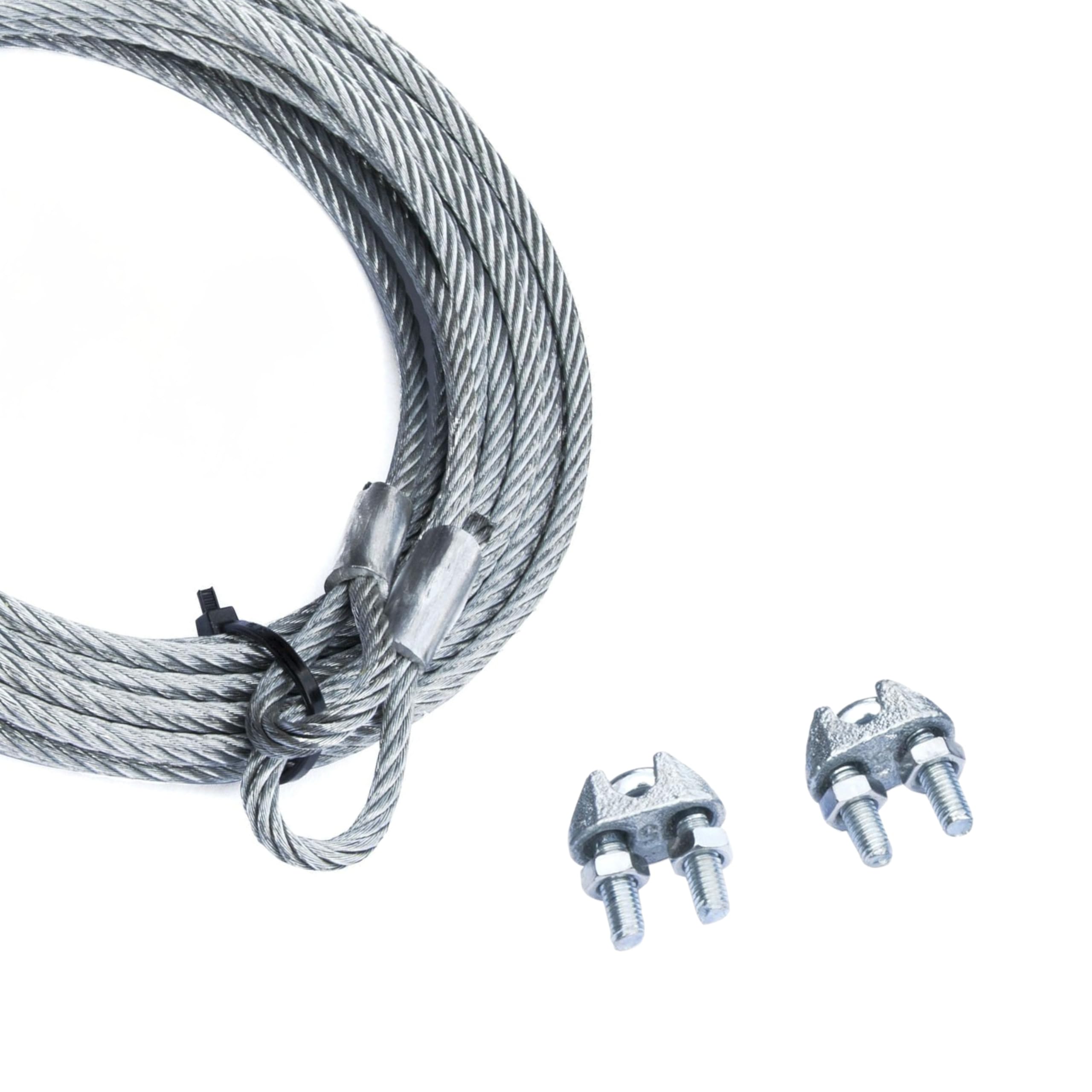 Kit per Porte Basculanti in Acciaio Zincato, Alta Qualità e Resistenza, Fune in Acciaio lunghezza 2,5m Ø4mm + Morsetti per Porte Basculanti di Garage, Box e Officine (Gancio Ad Asola)