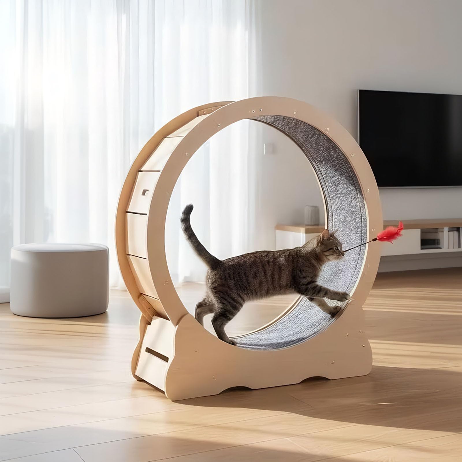 Large Cat Exercise Wheel, 48" Wooden Cat Treadmill for Indoor Pets