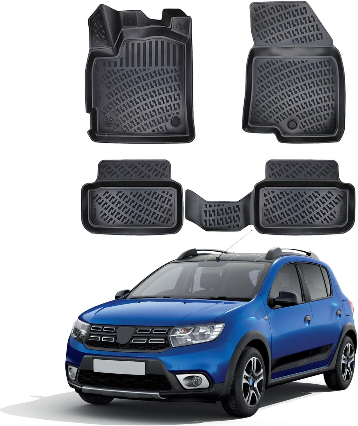 Car Floor Mats for Dacia Sandero Stepway 2020-2024 Prestige Package | Custom Fit Floor Liner for Cars | All Weather Waterproof Durable 3D Liner | Accessories Car Mats 1st & 2nd Row 4 Pcs. Black