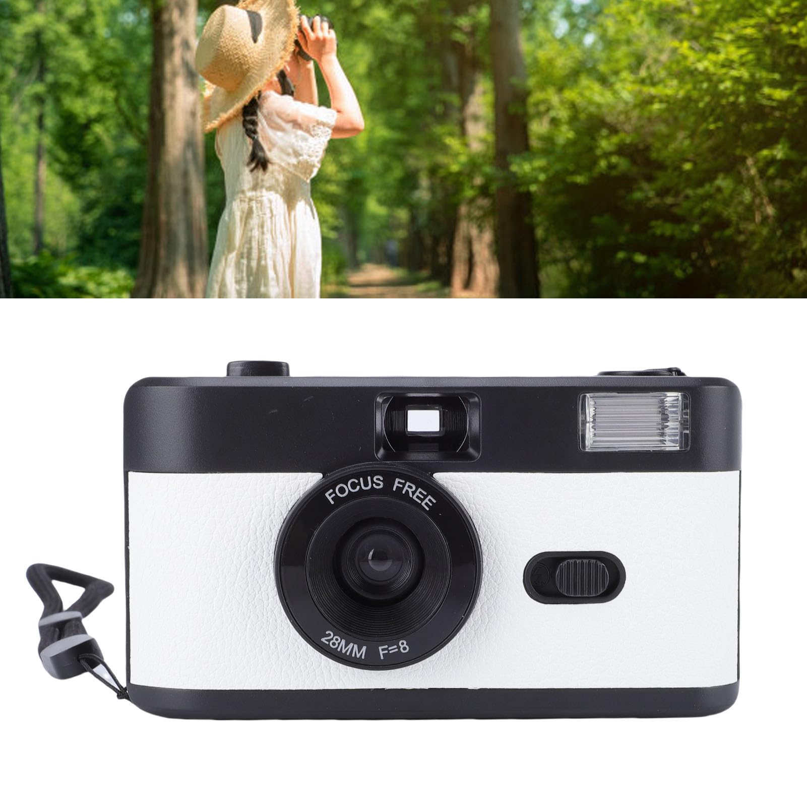 Jectse Fotocamera a Pellicola, 35 Mm, Riutilizzabile, Senza Messa a Fuoco, Design retrò Elegante, con Pellicole Flash 27 Colori, per Studenti, Regali di Compleanno per Adulti (nero bianco)
