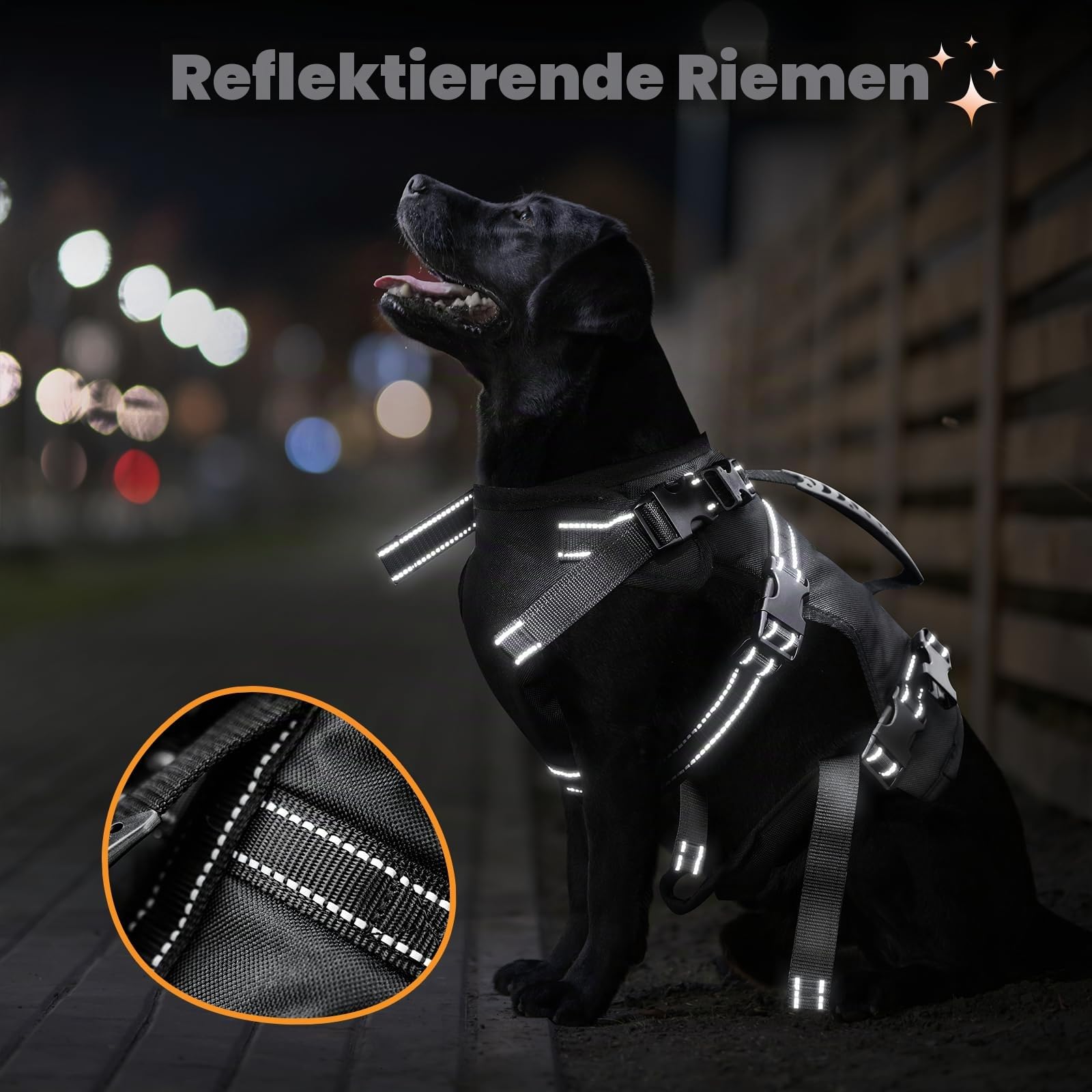 BENCMATE 2-in-1 Hundegeschirr abnehmbare Hebeschlinge Hebegeschirr alte Hunde Reha OP verstellbares Brustgeschirr große Hunde bis 45 kg atmungsaktiv reflektierende Nähte Schwarz XL
