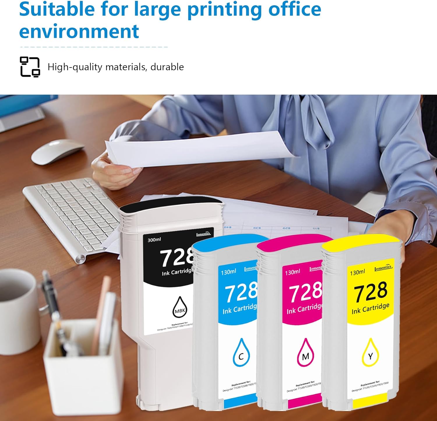 728 Ink Cartridges Combo Pack ((4-Pack, 300-ml Matte Black / 130-ml Cyan/Magenta/Yellow) - LOMEN Compatible Ink Cartridge Replacement for HP DesignJet T830 MFP & T730 Large Format Plotter Printer
