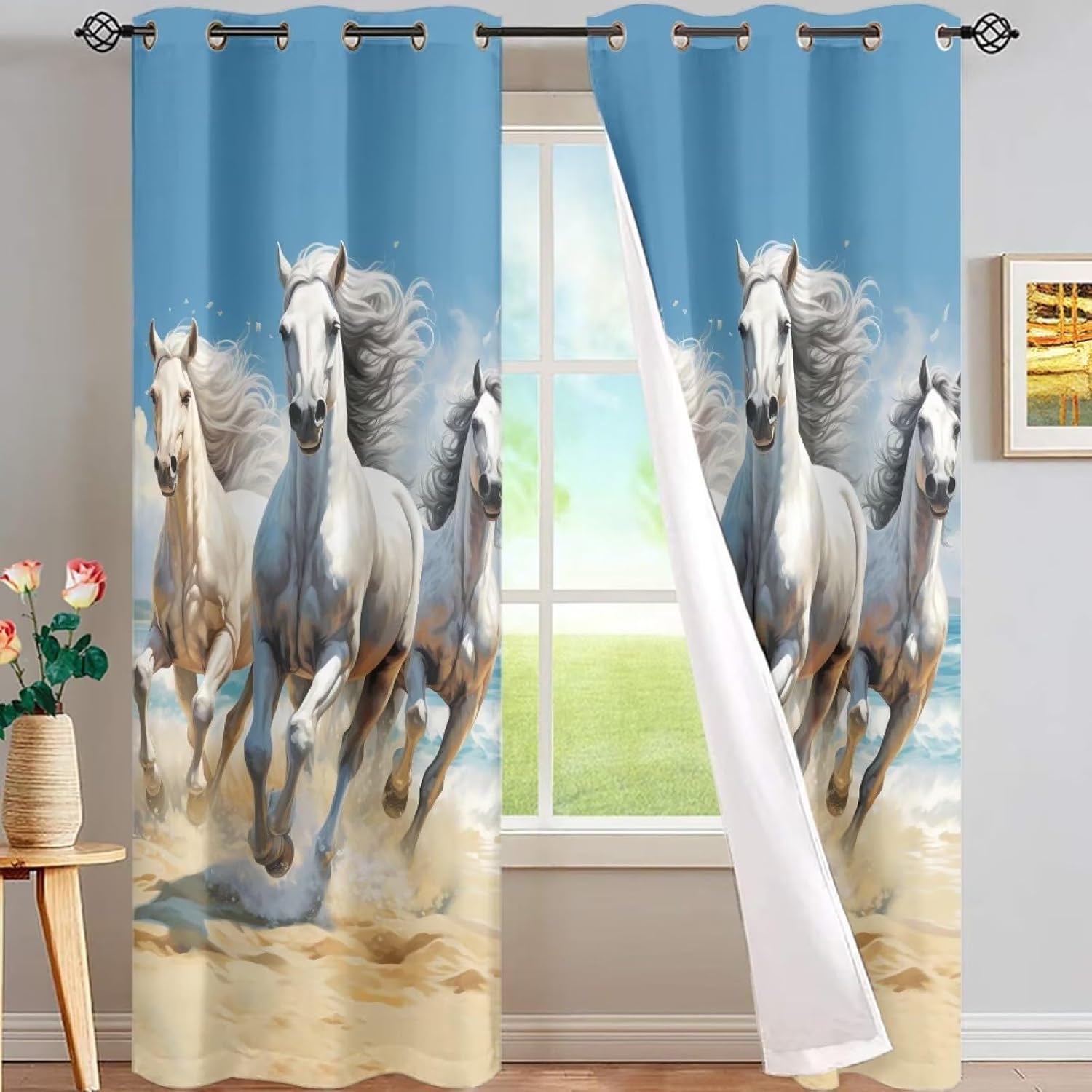 Xhuibop Horse Window Curtains for Home Decor Bedroom Curtain Blackout Curtains 84 Inch Length 2 Panels Living Room Curtains for Windows Set