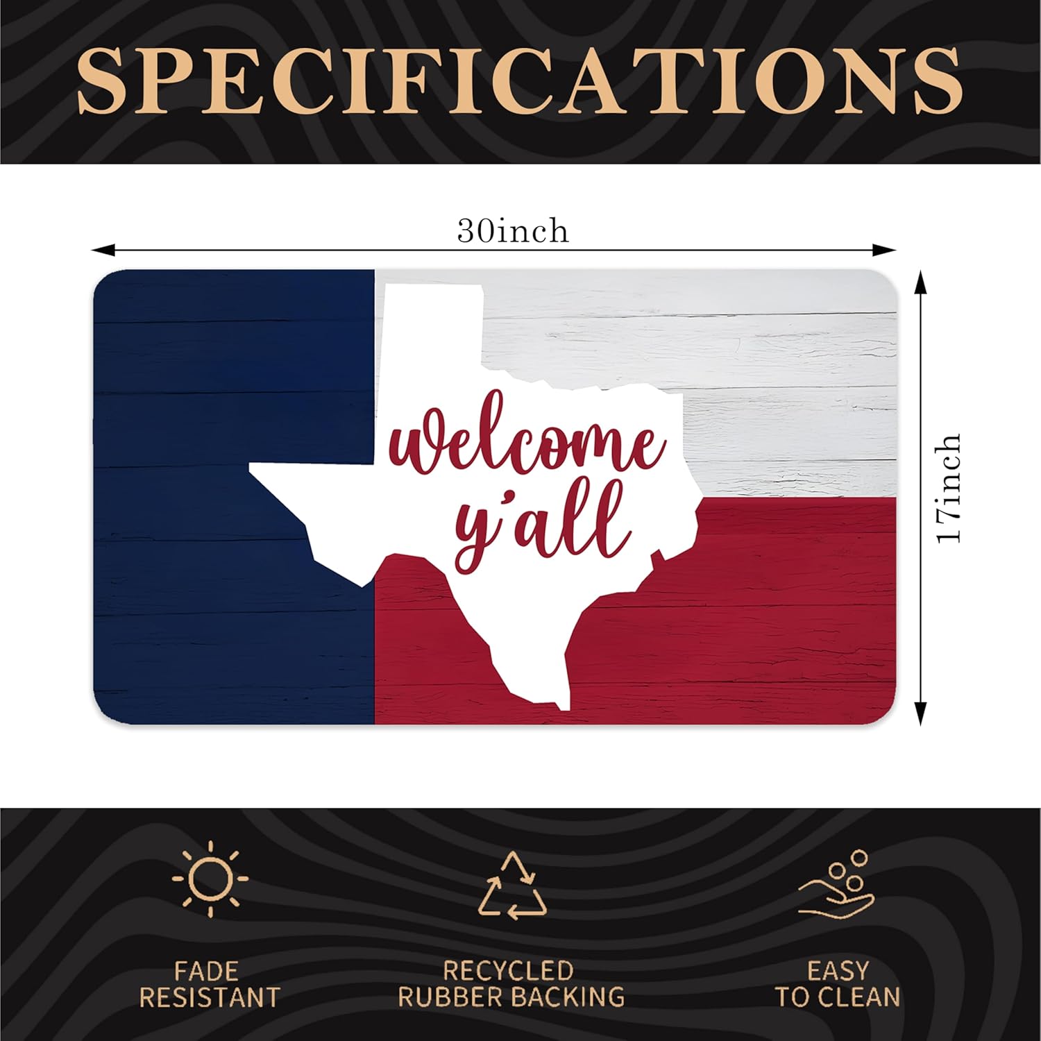 Texas Flag Welcome Y'all Decor Welcome Door Mat for Front Door Indoor Entrance,Texas Flag Bath Outside Entrance Home Decor Mat,17x30 Inch,ZH01-DD-130