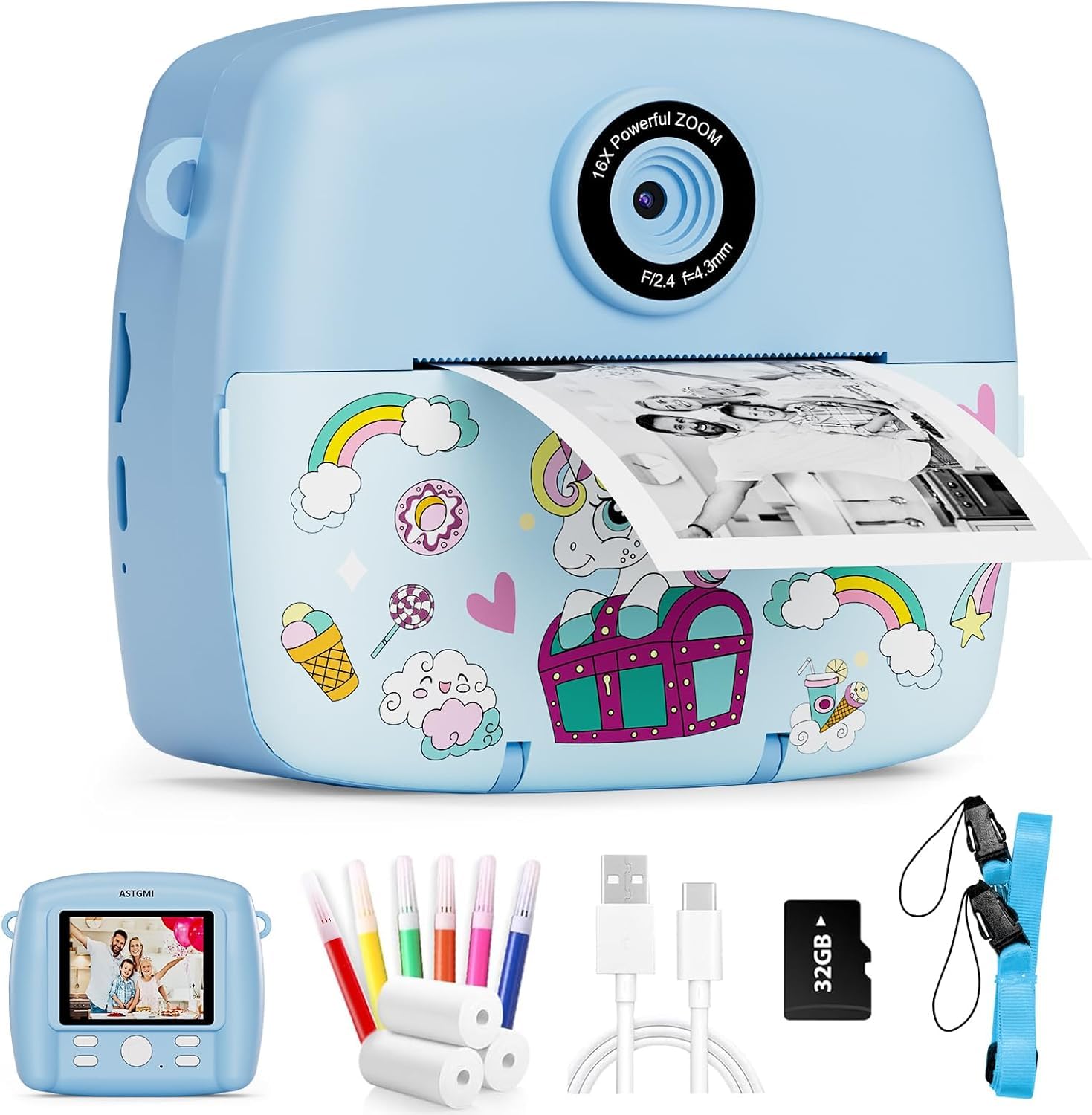 Sofortbildkamera Kinder,Kinderkamera Kompaktkameras 1080P HD Sofortdruck von Fotos,Geburtstagsgeschenk Weihnachten Geschenk Spielzeug ab 3 4 5 6 8 7 9 10 11 Jahre Mädchen Jungen 3 Rollen Fotopapier