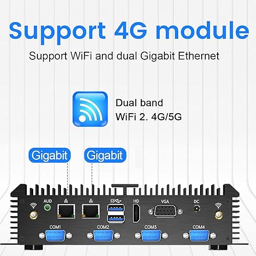 Miniatura 5 de Mini PC industrial, computadora de escritorio sin ventilador Core i5-4200U 1.6-2.6GHz, Windows 10 Pro, 8G RAM, 256G SSD, 2xNICs, 6xCOM RS232, 4xUSB