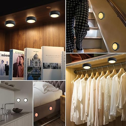 Miniatura 6 de Luces de disco con control remoto, 16 luces de color intercambiables debajo del gabinete, luces LED inalámbricas a pilas con atenuador y atenuador