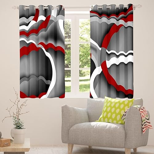 Miniatura 4 de Aldult - Cortinas de remolinos rojos y negros para dormitorio de adolescentes, cortina retro con diseño de rayas circulares para decoración de