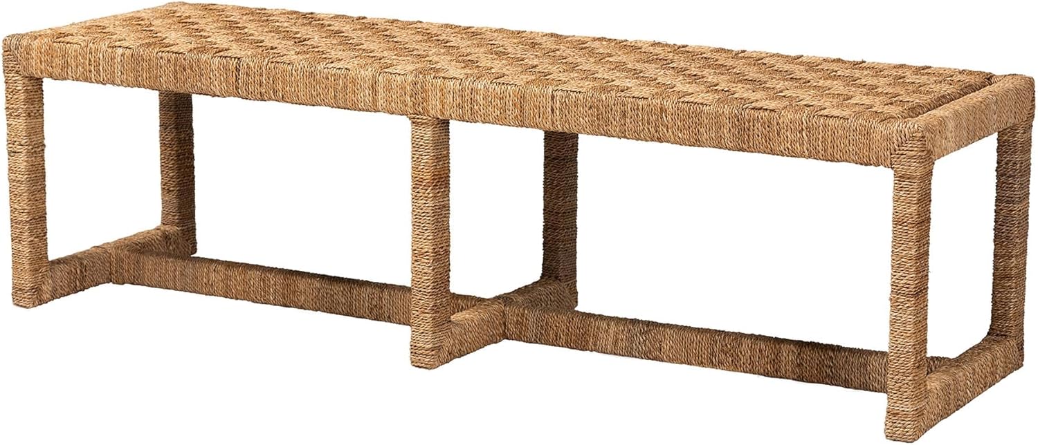 bali & pari Cipally Bohemian Seagrass and Mahogany Wood Accent Bench
