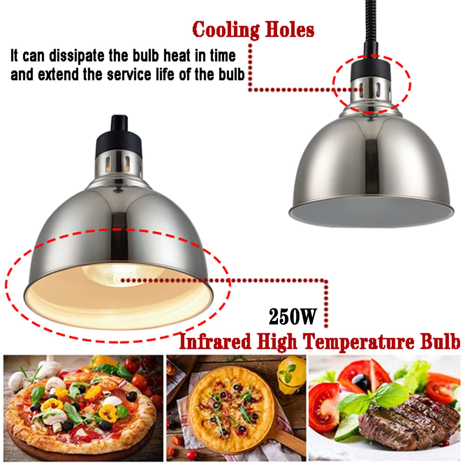 Lampada di Calore Alimentare Commerciale - Professional Food Warmer per la Cucina Domestica, Ristorante e Buffet, Mantiene l'umidità e Il Sapore del Cibo con Temperatura Regolabile