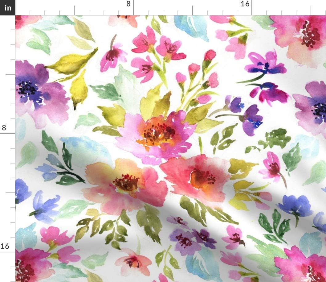 Spoonflower Fabric - Flower Colorful Flowers Floral Watercolor Large Girl Printed on Petal Signature Cotton Fabric by The Yard - Sewing Quilting Apparel Crafts Decor