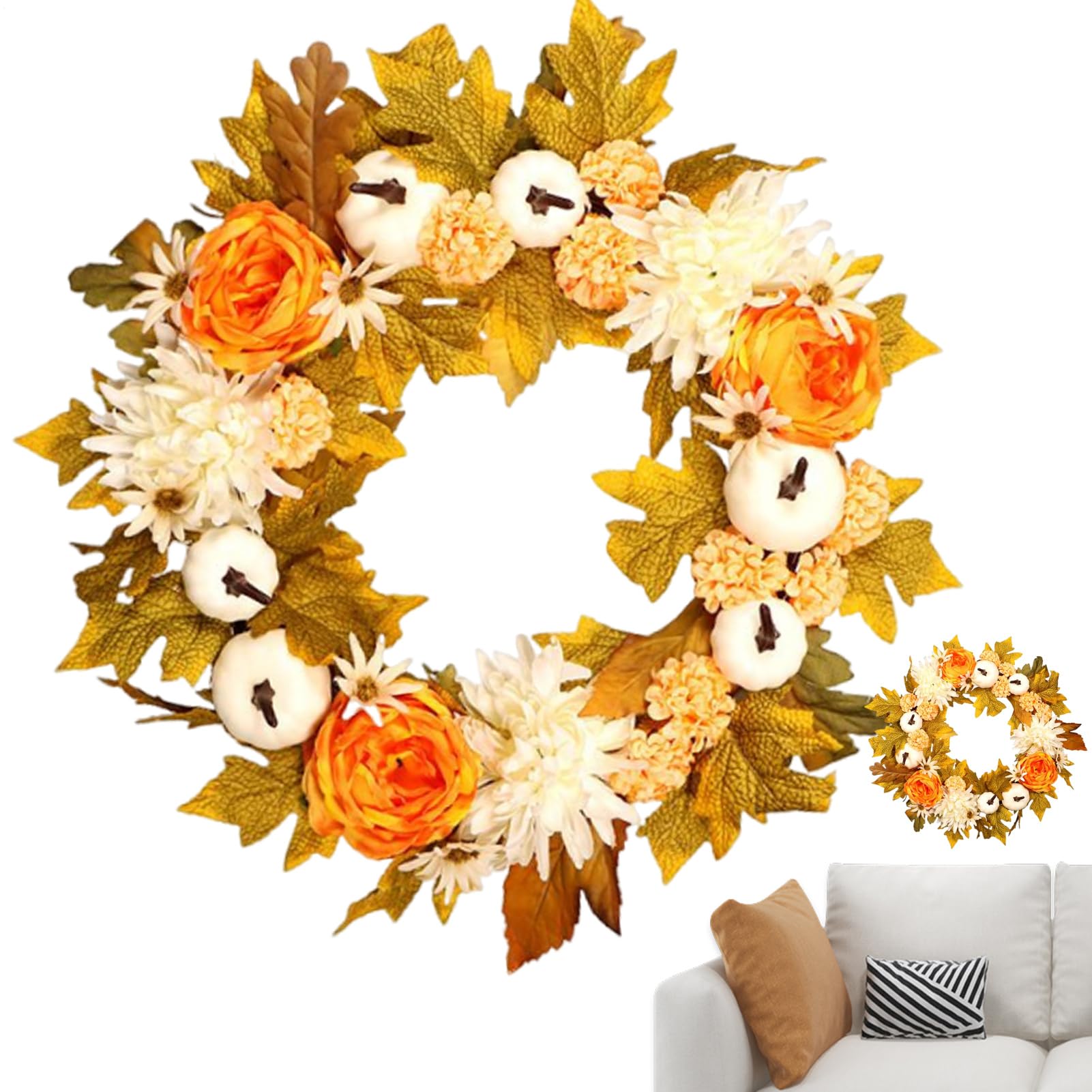 Couronne d'automne de 45 cm pour sublimer une porte sans entretien de feuilles mortes