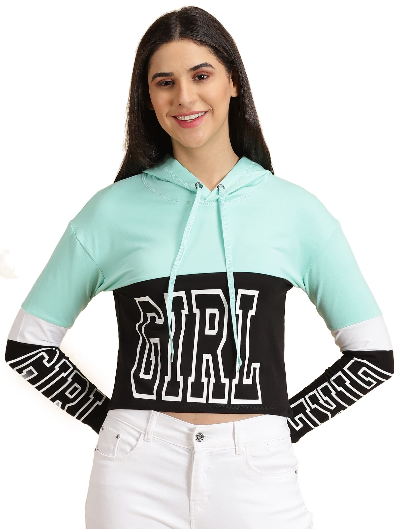 Women Colourblocked Pullover Sweatshirt | Hooded Full Sleeves Cotton Sweatshirt's for Womens | Regular Fit Crop Sweatshirts for Women's-image-38