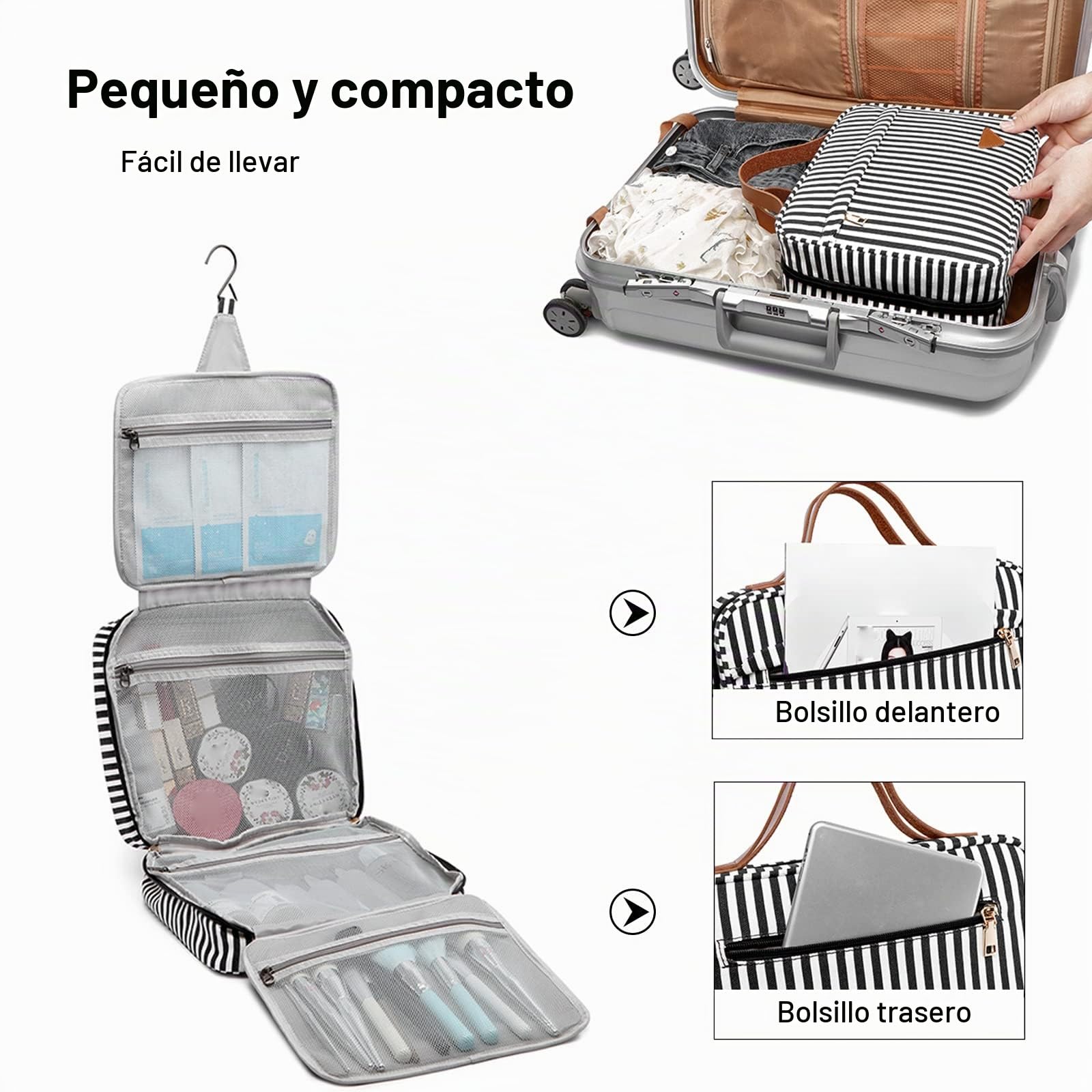 FANDARE Bolsas de Maquillaje Neceser de Viaje Mujeres Hombres Lona Bolsa de Cosméticos de Viaje Neceser de Viaje para Colgar Bolsas de Aseo Cosméticos Organizador Neceseres de Viajes de Negocios