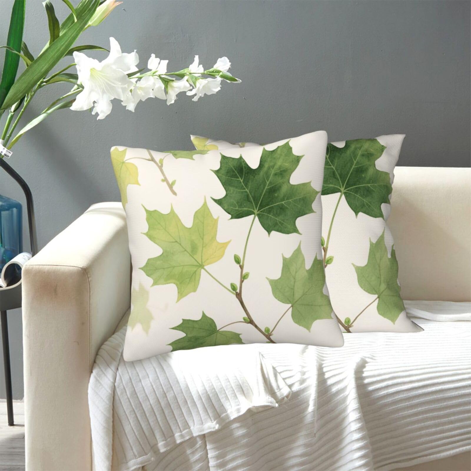 FekiLoot Decorative Throw Pillow Covers Modern Farmhouse Pillowcase Double Sided Cozy Cushion Cover for Sofa Couch Bed 20"X20" Green Maple Leaves
