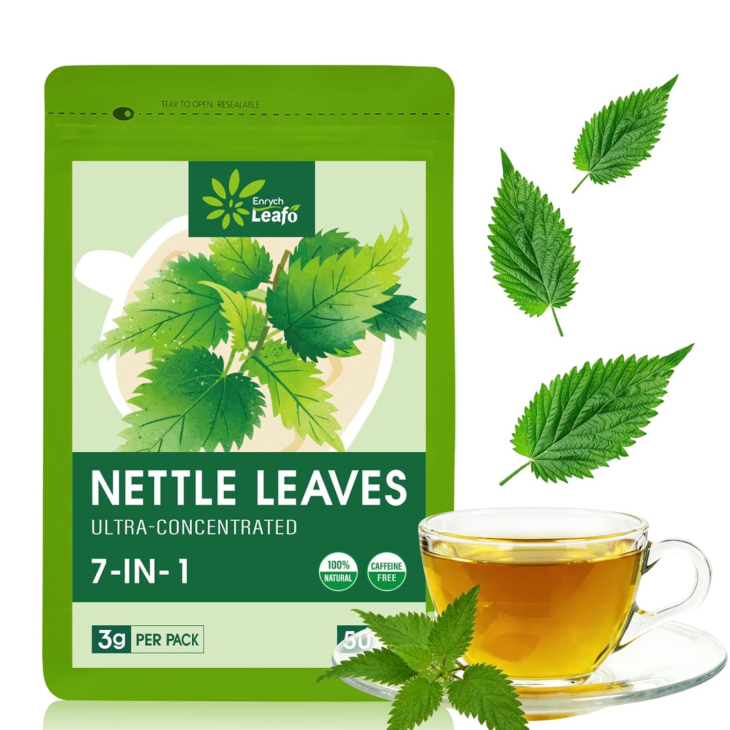 EnrychLeafo Nettle Leaf Tea Bags Support Urinary Health & Detox Cleanse, with Dandelion & Cranberry - Caffeine Free, Gluten Free - 50 Teabags