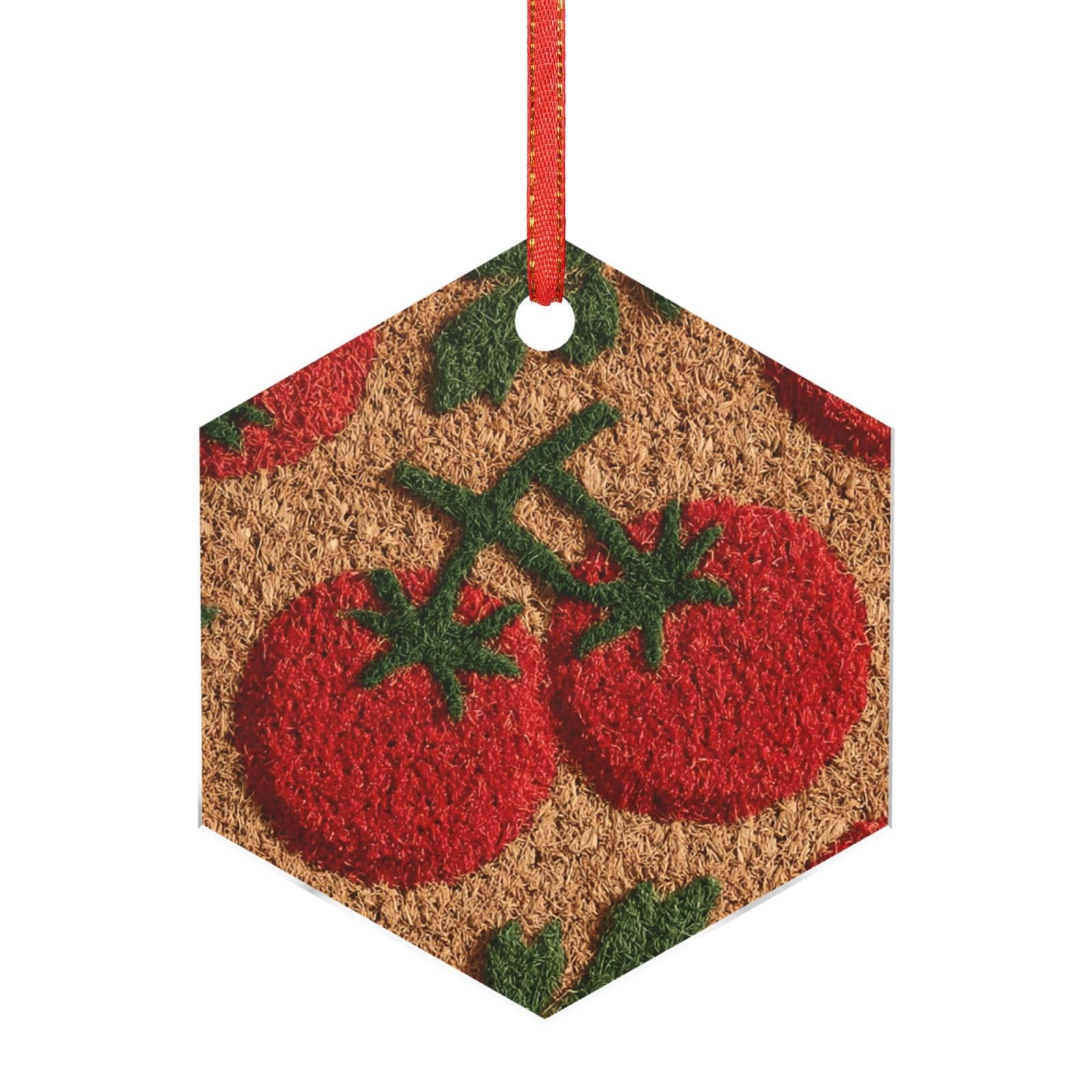 Hjkjkkj Hexagon Acrylic Ornament Christmas Tree Decoration Clear Round Pendant With Red Ribbon Tomatoes Christmas Ornaments Indoor Outdoor Hanging Acrylic Pendants For Xmas Party Decor