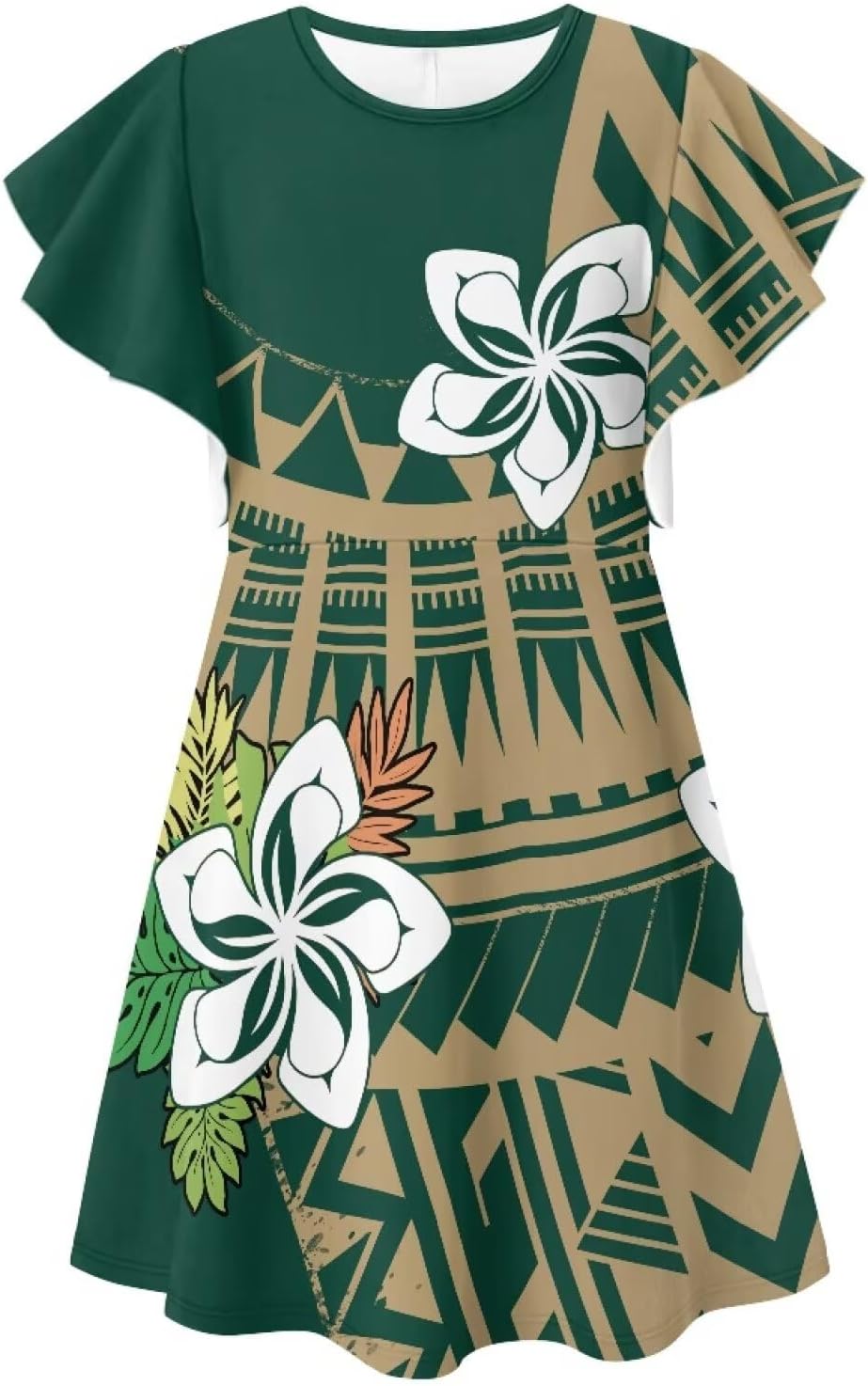 Polynesian Triba Samoan Puletasi Girl's Summer Casual Party A-line Midi Tank Dress for 3-14T Kids