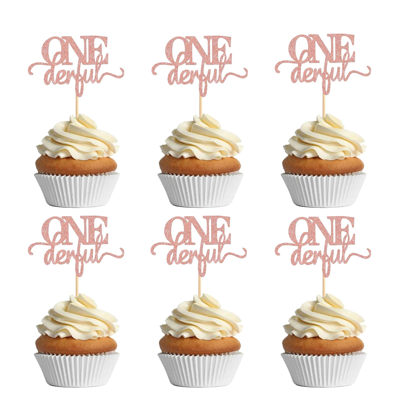 24Pcs Onederful Cupcake Toppers First Birthday Glitter Onederful Cupcake Toppers Decoration for Kids First Birthday Party Baby Shower Supplies