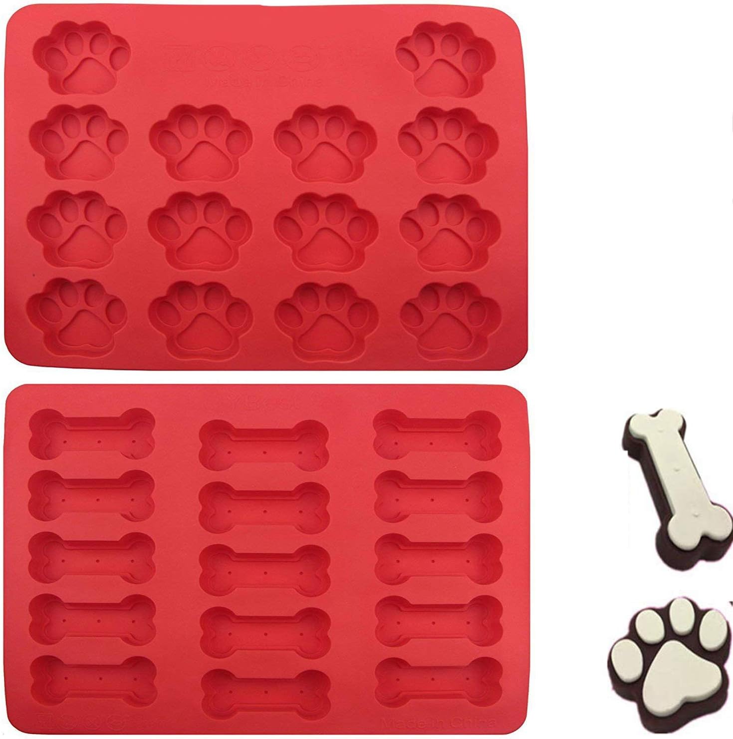 KKMore 2-pack Food Grade Large Mats Trays, Puppy Pets Dog Paws & Bones Silicone Baking Moulds, Bake Dog Treats For Pets, Kids, Dog-lovers, Kitchen Tips