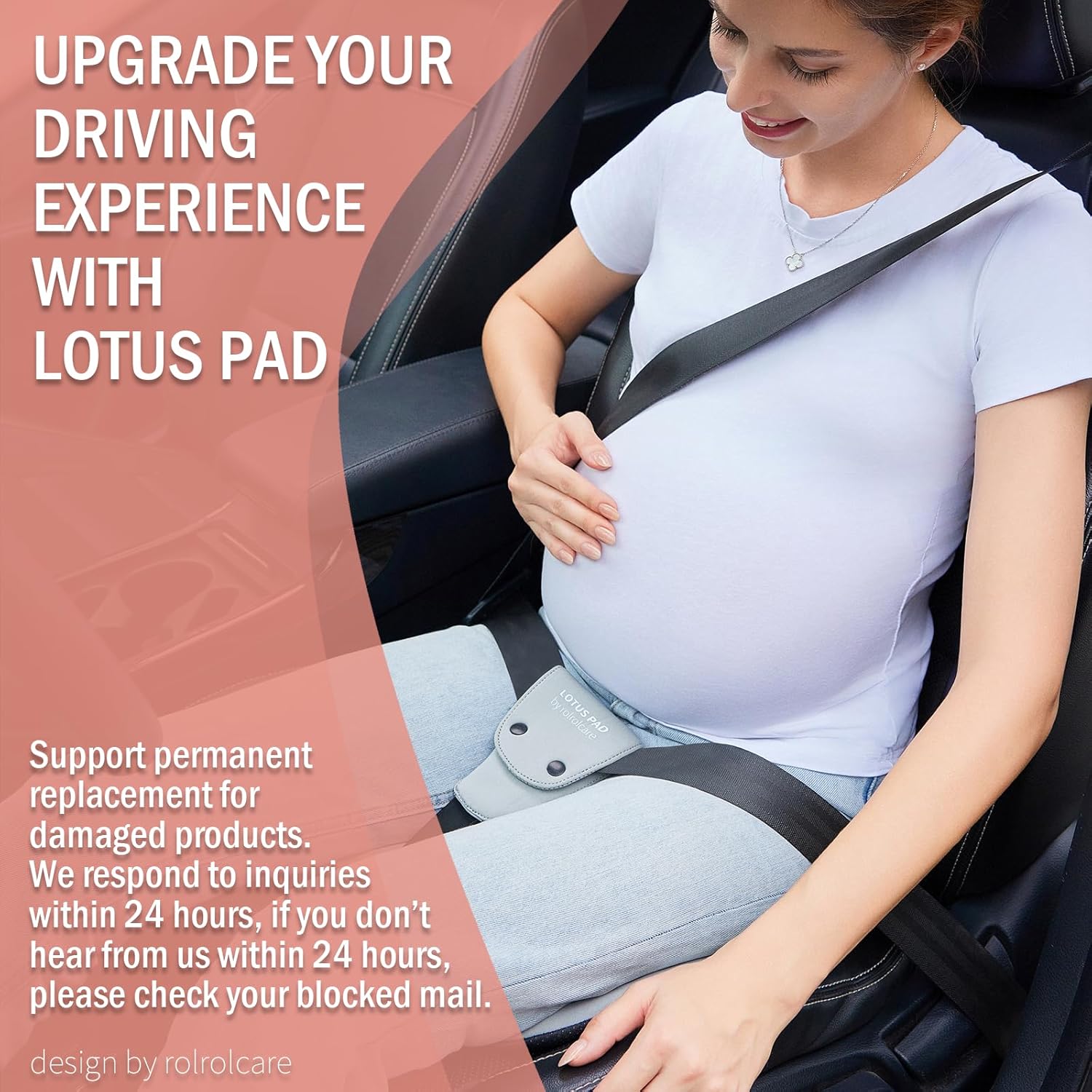 Car Seat Cushion for Pregnancy, Integrated Abdominal Pad, Elastic Breathable Fabric Reduce Rubbing Belly, Enhance Driving and Traveling Comfort (Black)