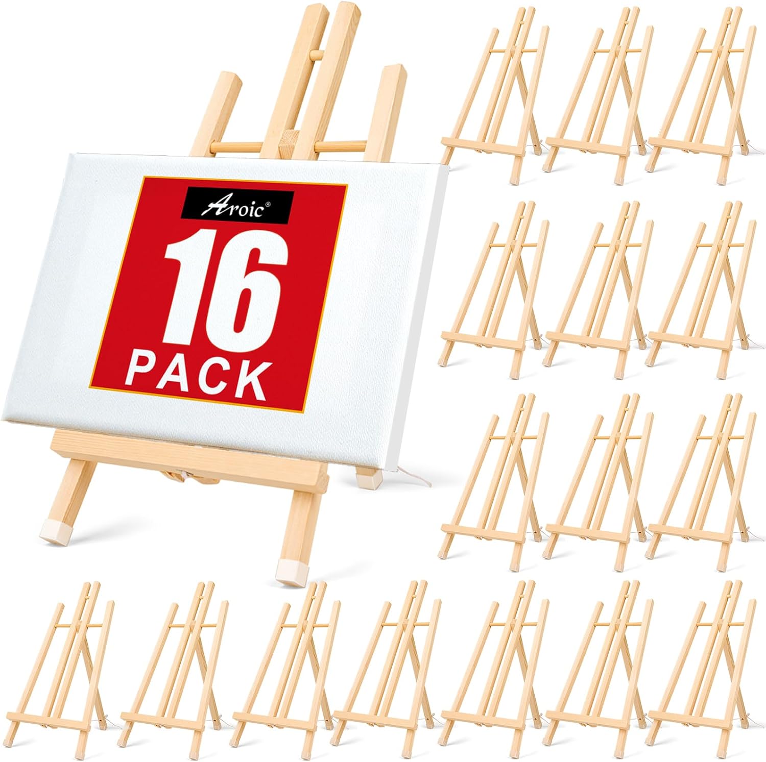 AROIC 15In Wood Easels, Easel Stand for Painting Canvases, Tripod Art Easel, Painting Party Easel, Kids Student Tabletop Easels for Painting, Portable Canvas Photo Picture Sign Holder (16PCS)
