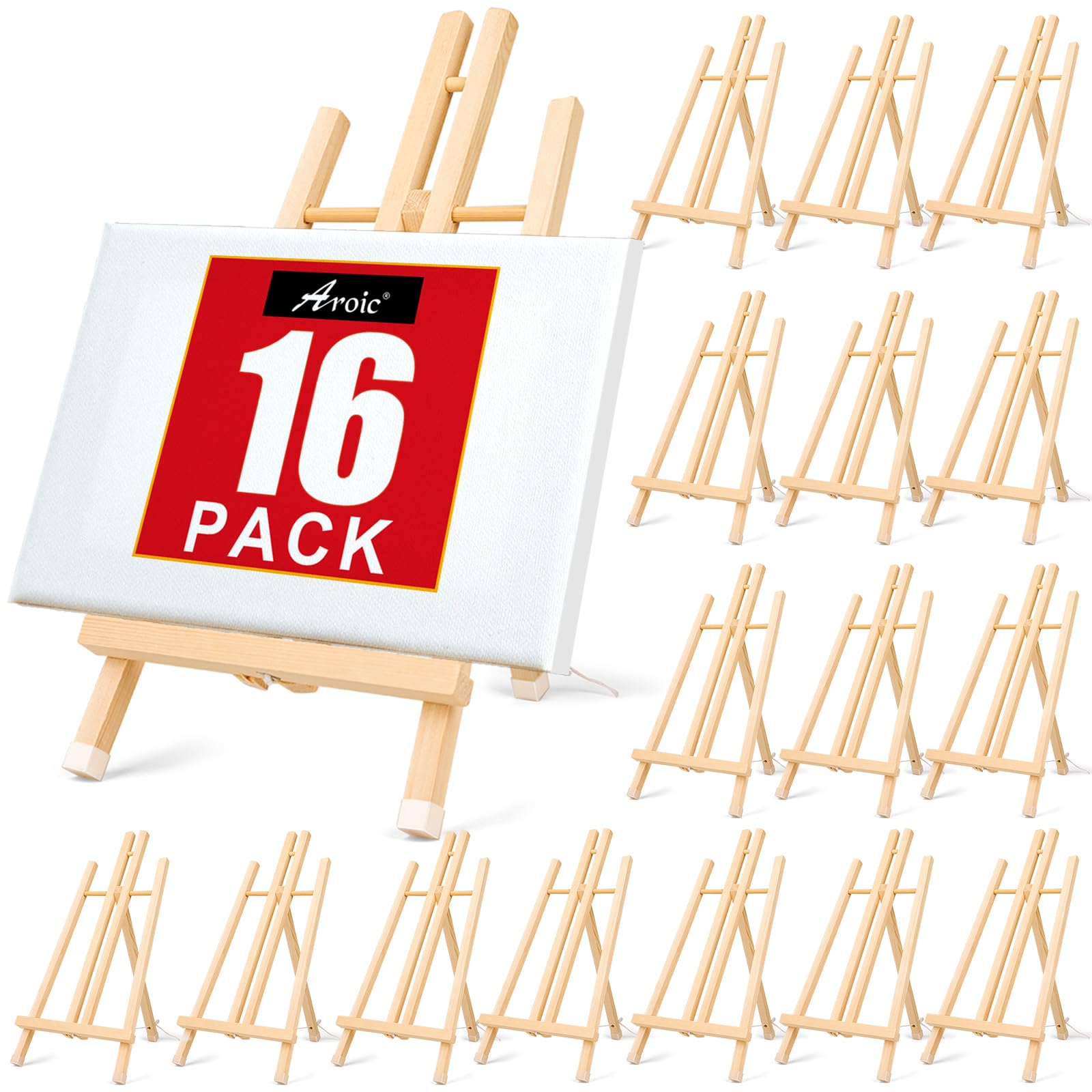 AROIC 15In Wood Easels, Easel Stand for Painting Canvases, Tripod Art Easel, Painting Party Easel, Kids Student Tabletop Easels for Painting, Portable Canvas Photo Picture Sign Holder 16PCS