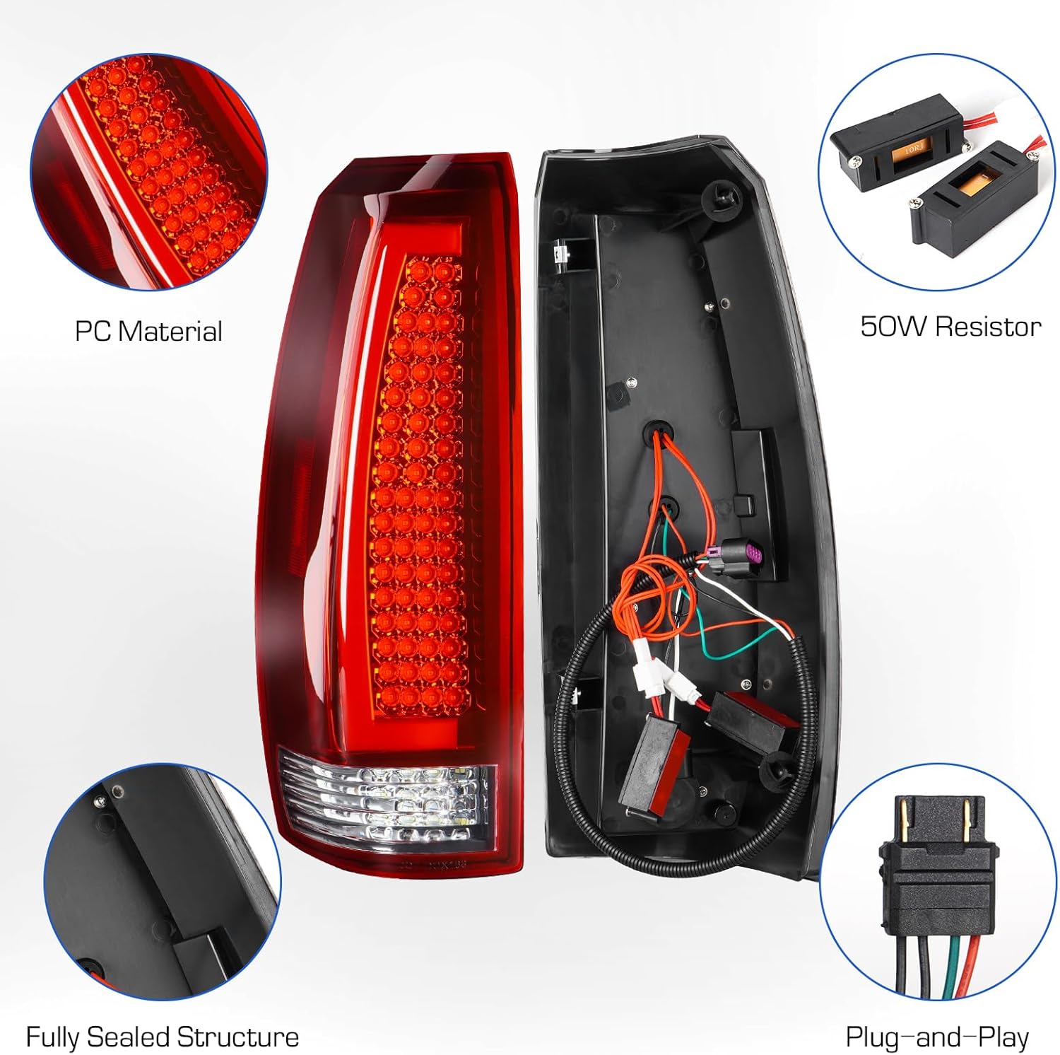LED Tail Lights Assembly Fit for Chevy Avalanche 2007 2008 2009 2010 2011 2012 2013,Rear Taillight Assembly(Chrome Housing Red Lens)