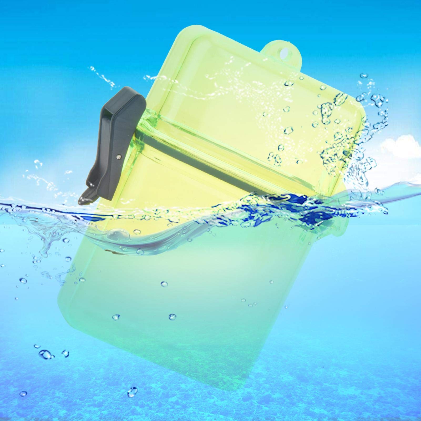 Scatola per Immersione, Contenitore Impermeabile per Immersioni, Custodia Subacquea in Plastica Trasparente con Gancio a Fune, per Piccoli Dispositivi Elettronici Portatili, Giallo