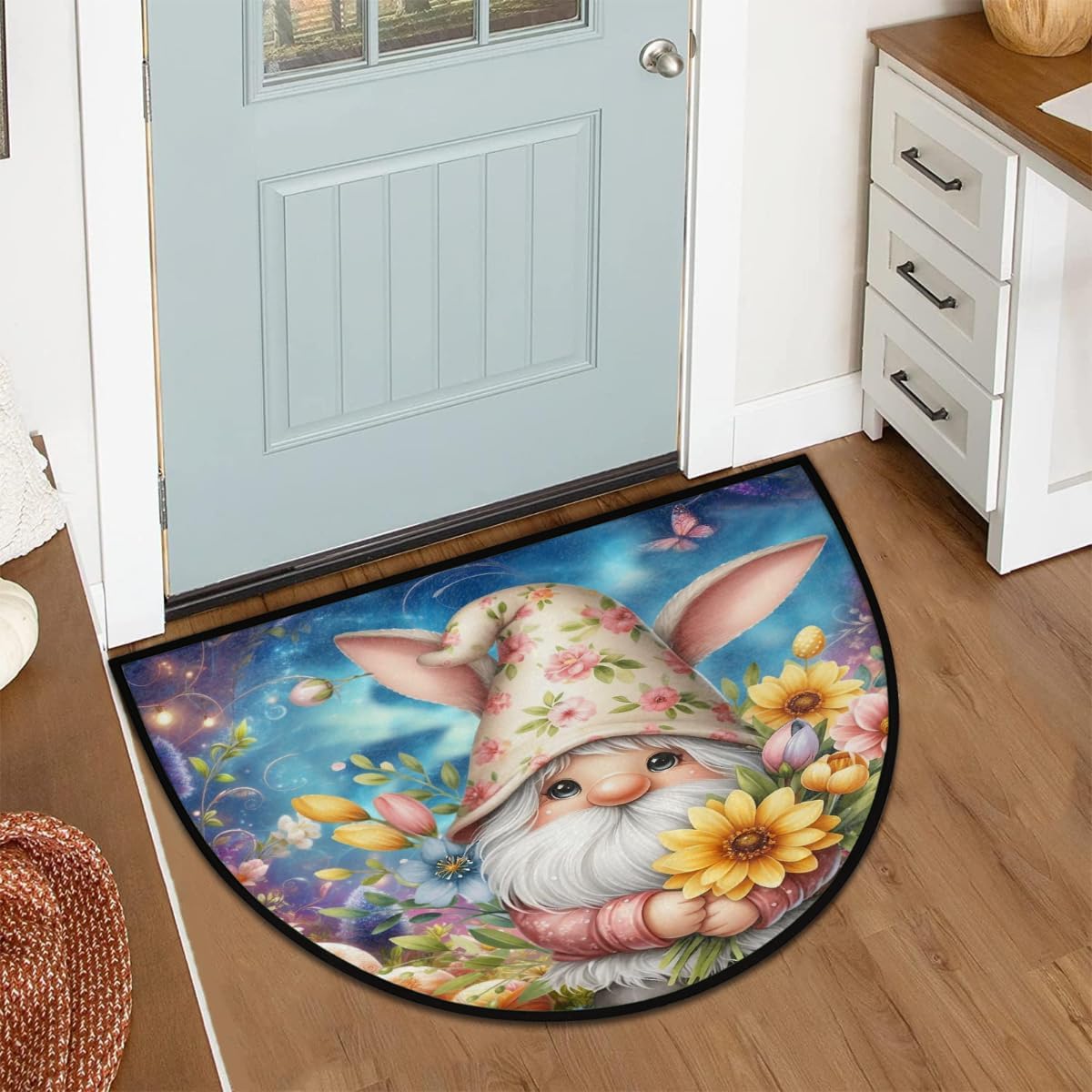 Half Round Door Mat Easter Non Slip Absorbent Semi Circle Area Rugs Washable Half Moon Floor Mats for Indoor Patio Kitchen Bathroom Entryway Fireplace Home Carpet Decor Z (74)