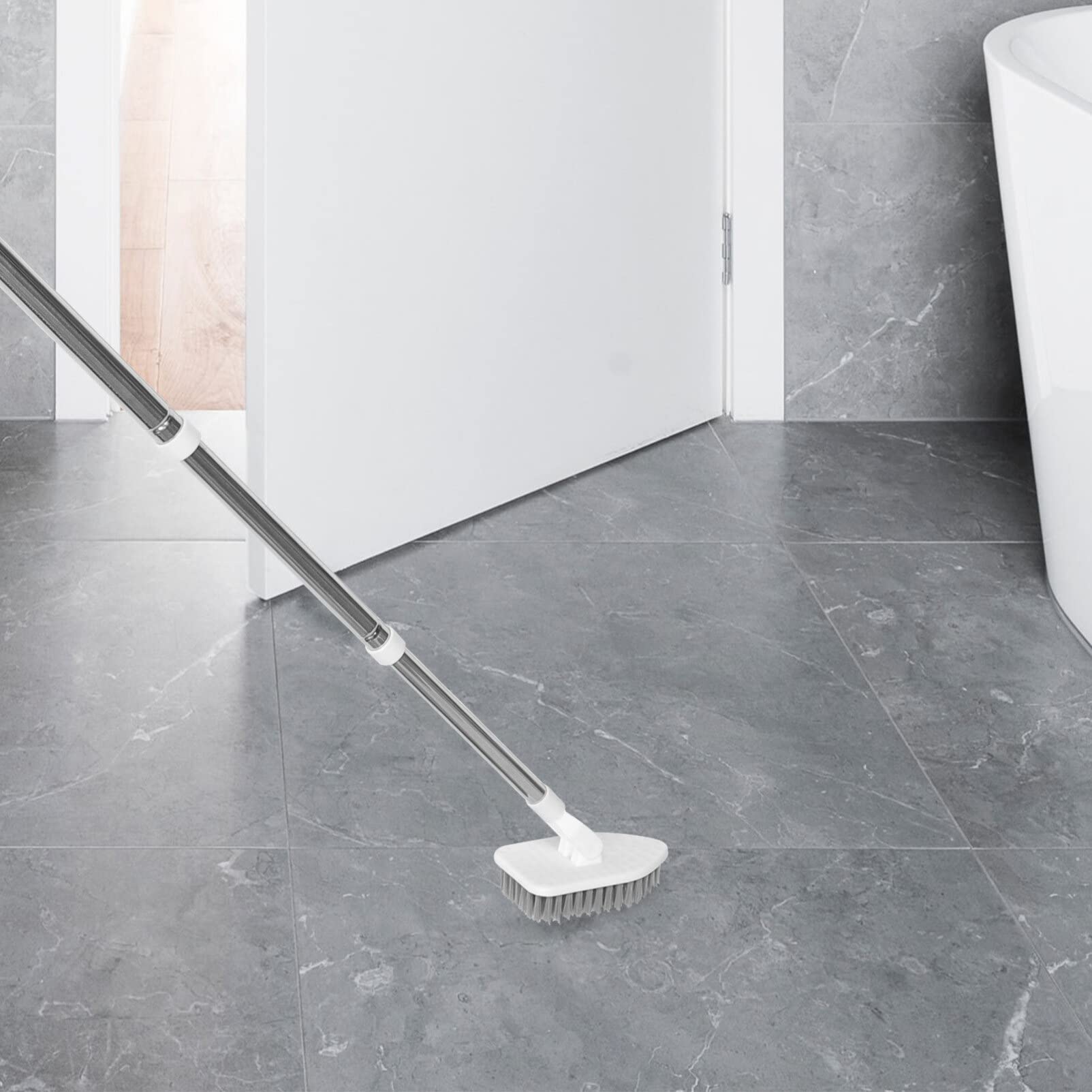 TOPBATHY Spazzola per Pavimenti con Manico Estensibile e Testina Girevole Spazzola Multiuso per Pulizia di Piastrelle Angoli e Scanalature Realizzata in Acciaio Inossidabile e Materiali Pp