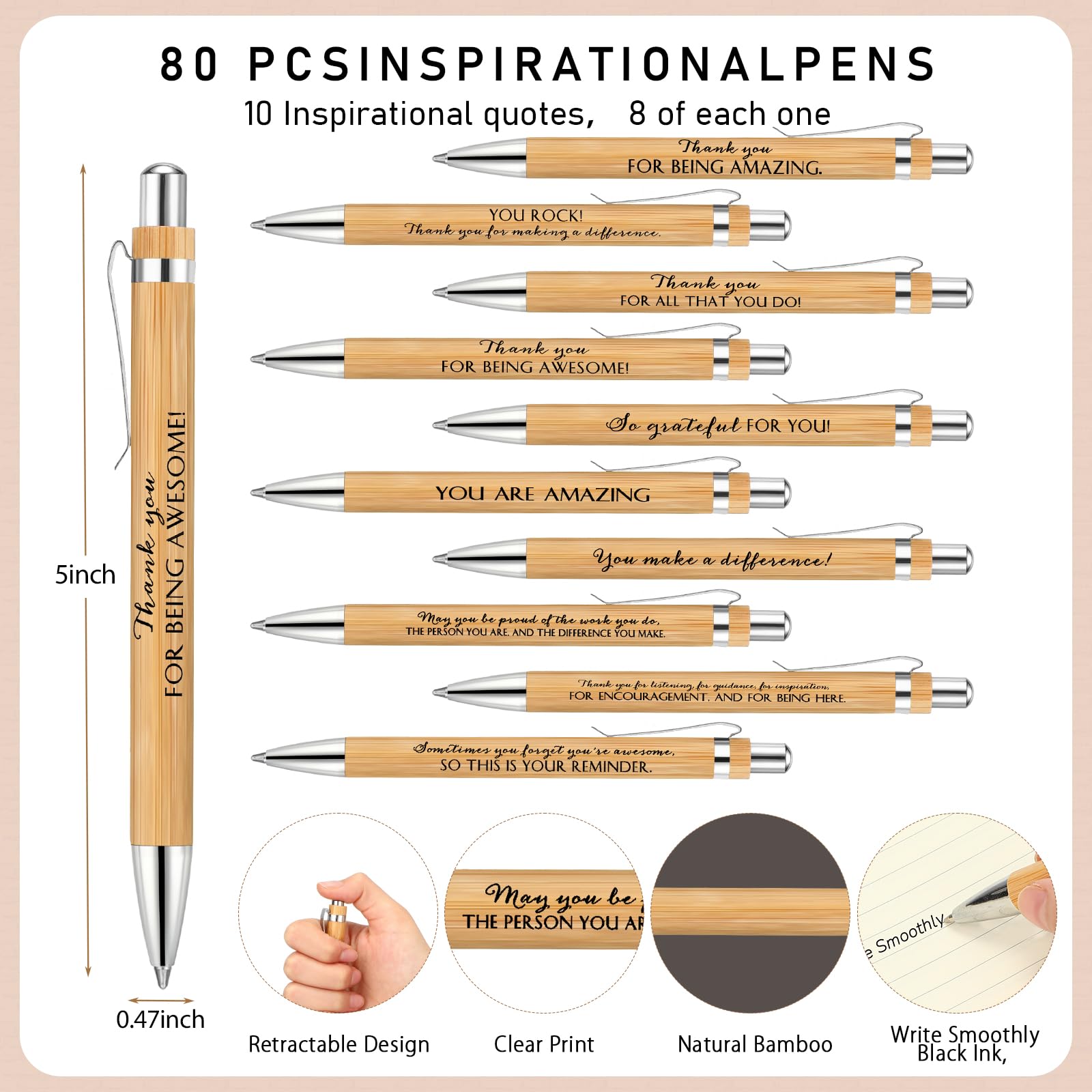 Honoson Inspirierendes Notizbuch mit Haftnotizen und Bambus-Stift-Set, Kollegen, Dankeschön, Geschenke für Lehrer, Krankenschwestern, Team, Mitarbeiter, Bürogruppe, 80 Stück