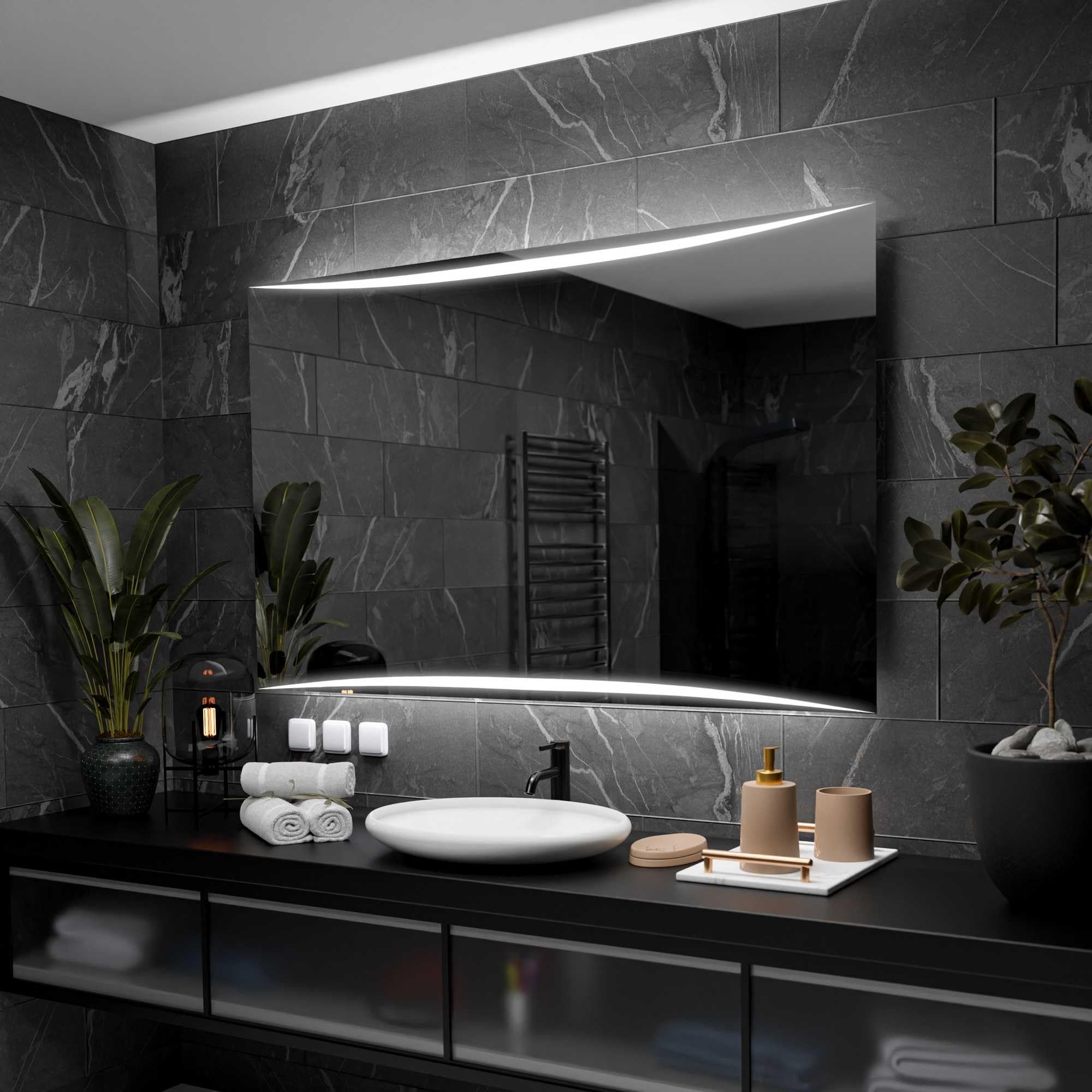 Vilnius Specchio Bagno LED 110x80cm Antiappannamento, Retroilluminato, Personalizzabile, Rettangolare, Selezione Colore Luce