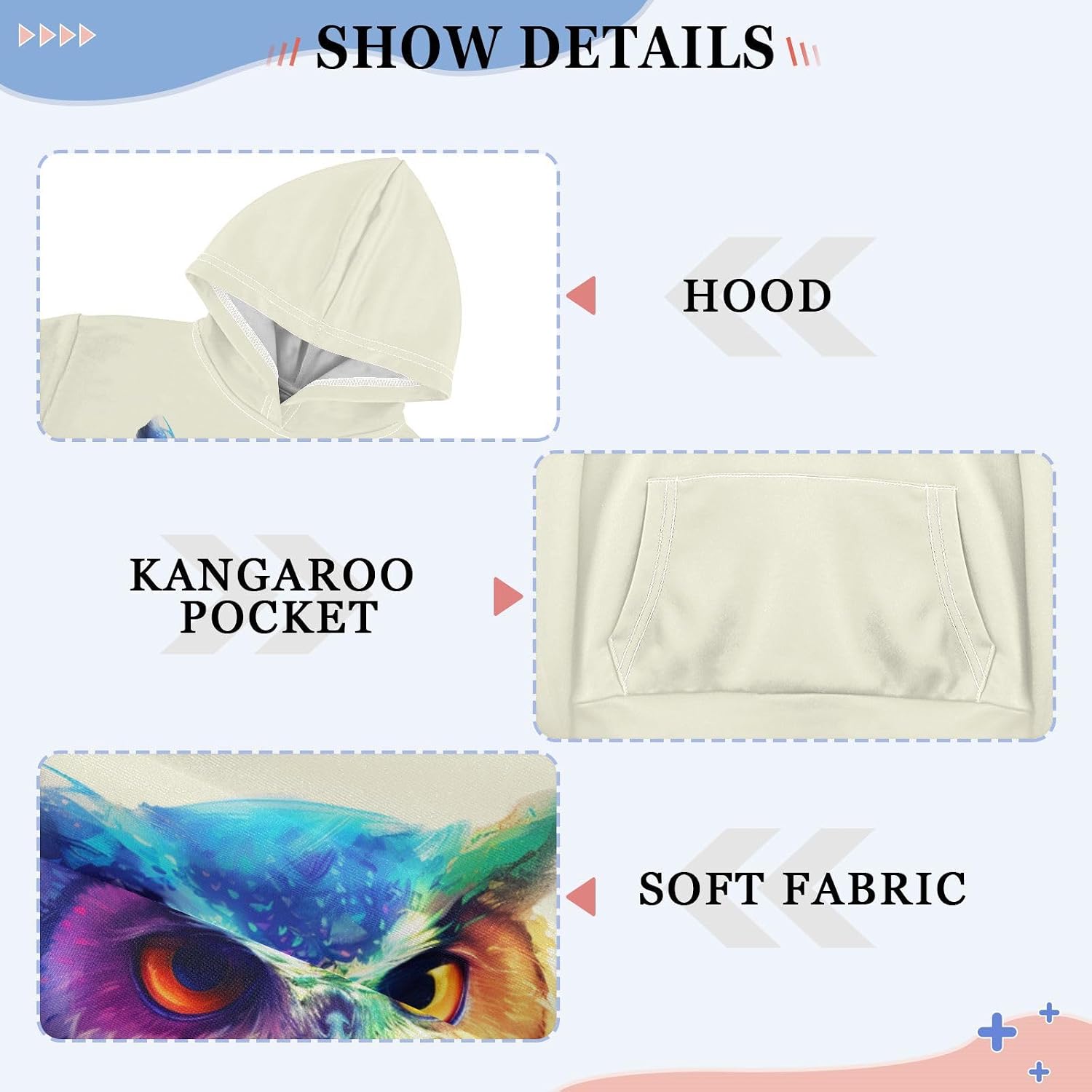 ALAZA owl Watercolor Hoodies Sweatshirt for Boys Girls Kids Hooded Pullover Top