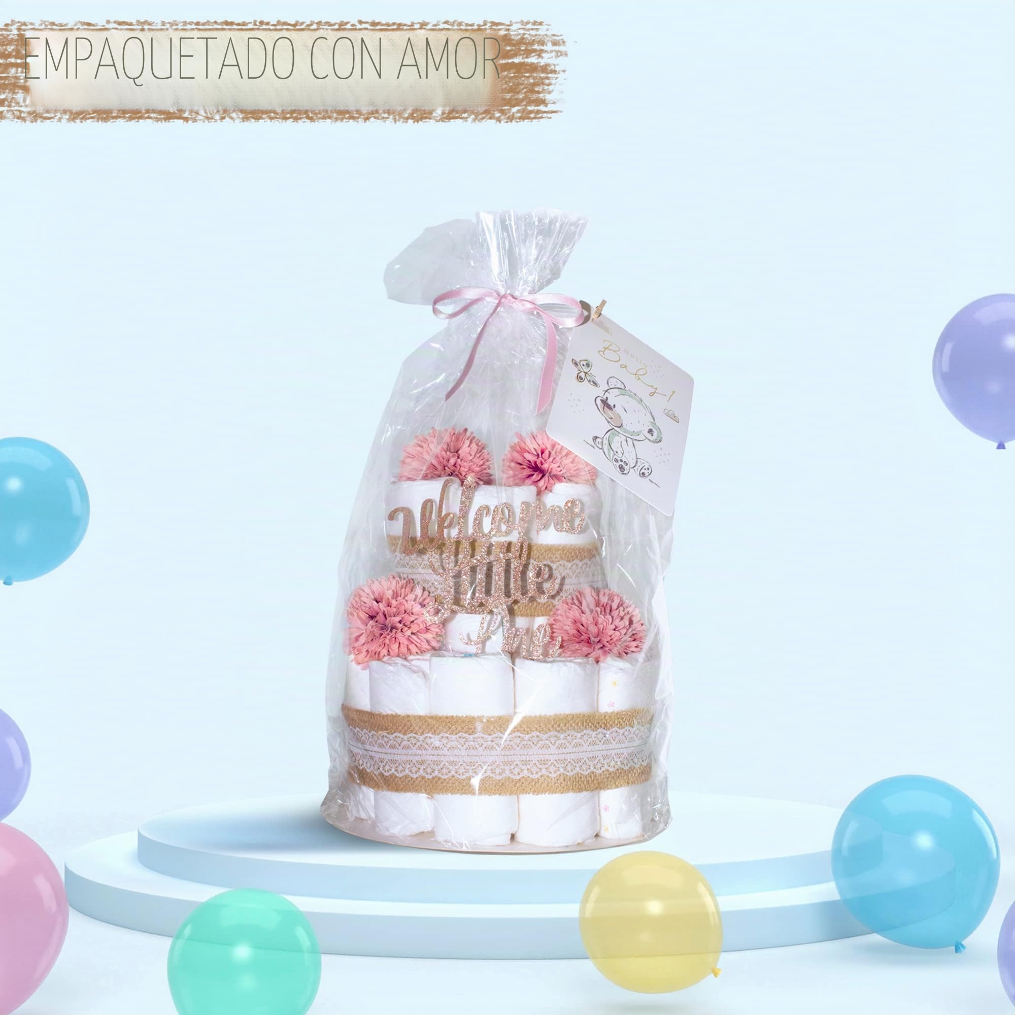 MilaBoo® Tarta de pañales vintage para niña, estilo bohemio, regalo para nacimiento o bautizo