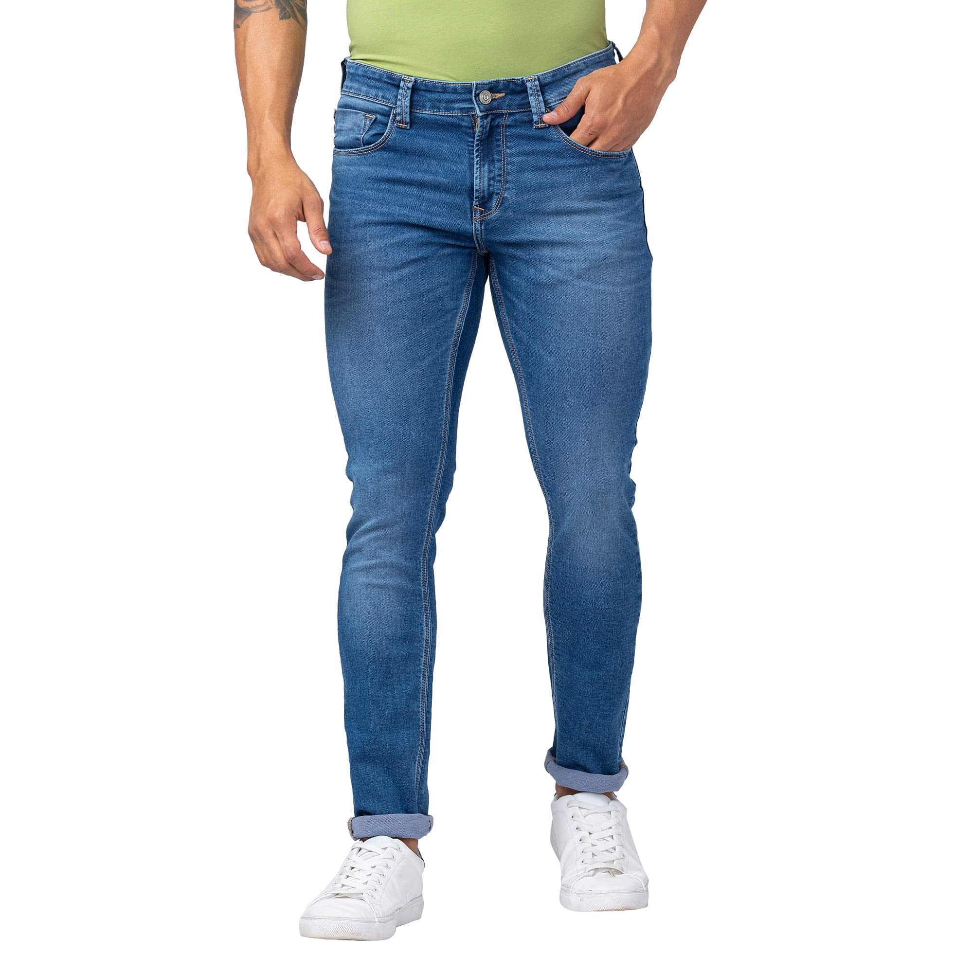 spykar Men Mid Blue Cotton Slim Fit Narrow Length Jeans (Skinny)-picture-13